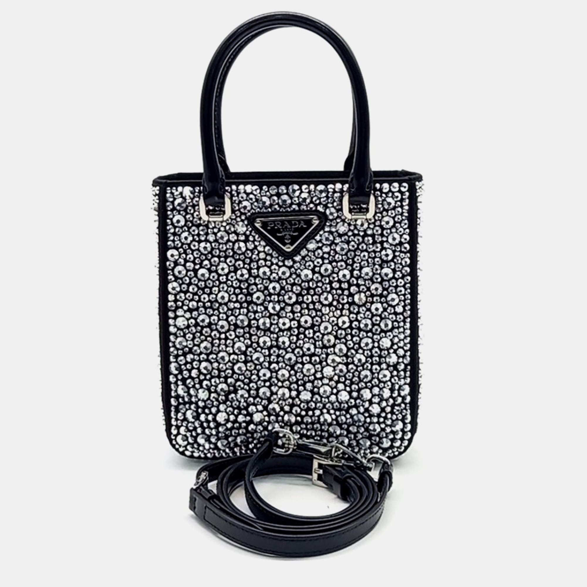 Pre Owned Prada Black Satin Crystal tote bag