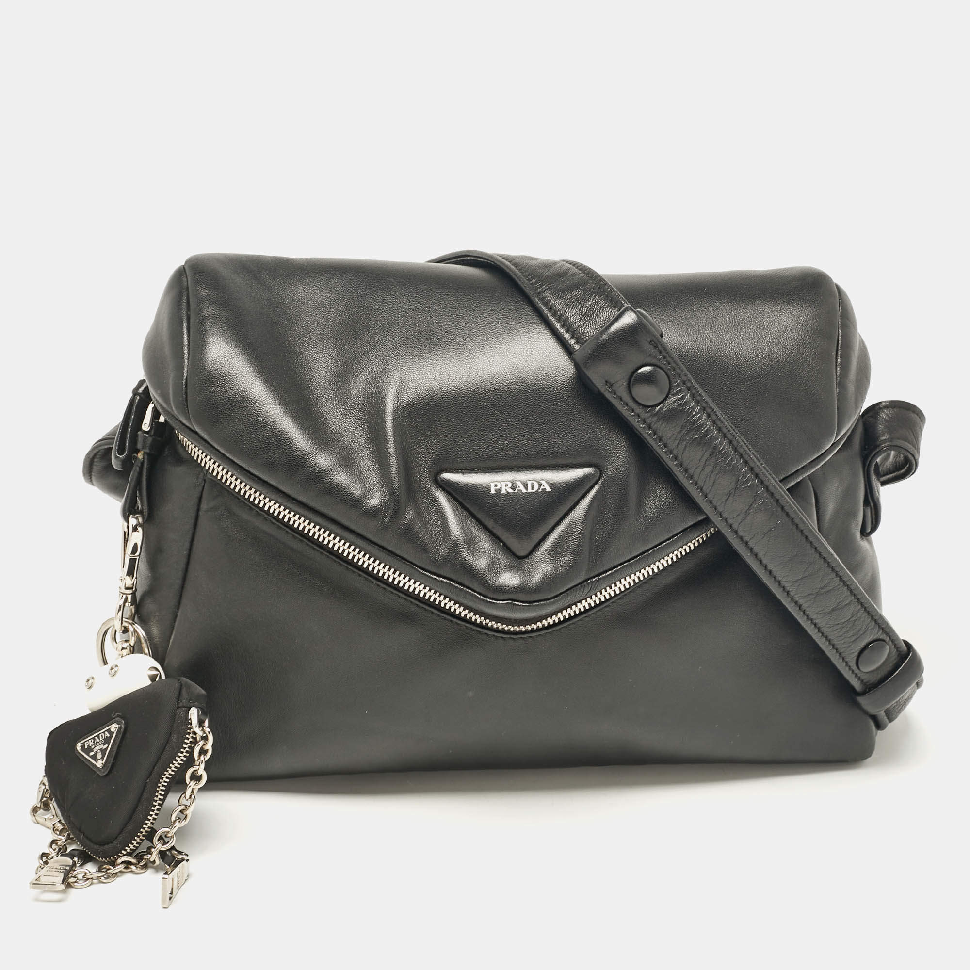 Prada Black Leather Signaux Shoulder Bag