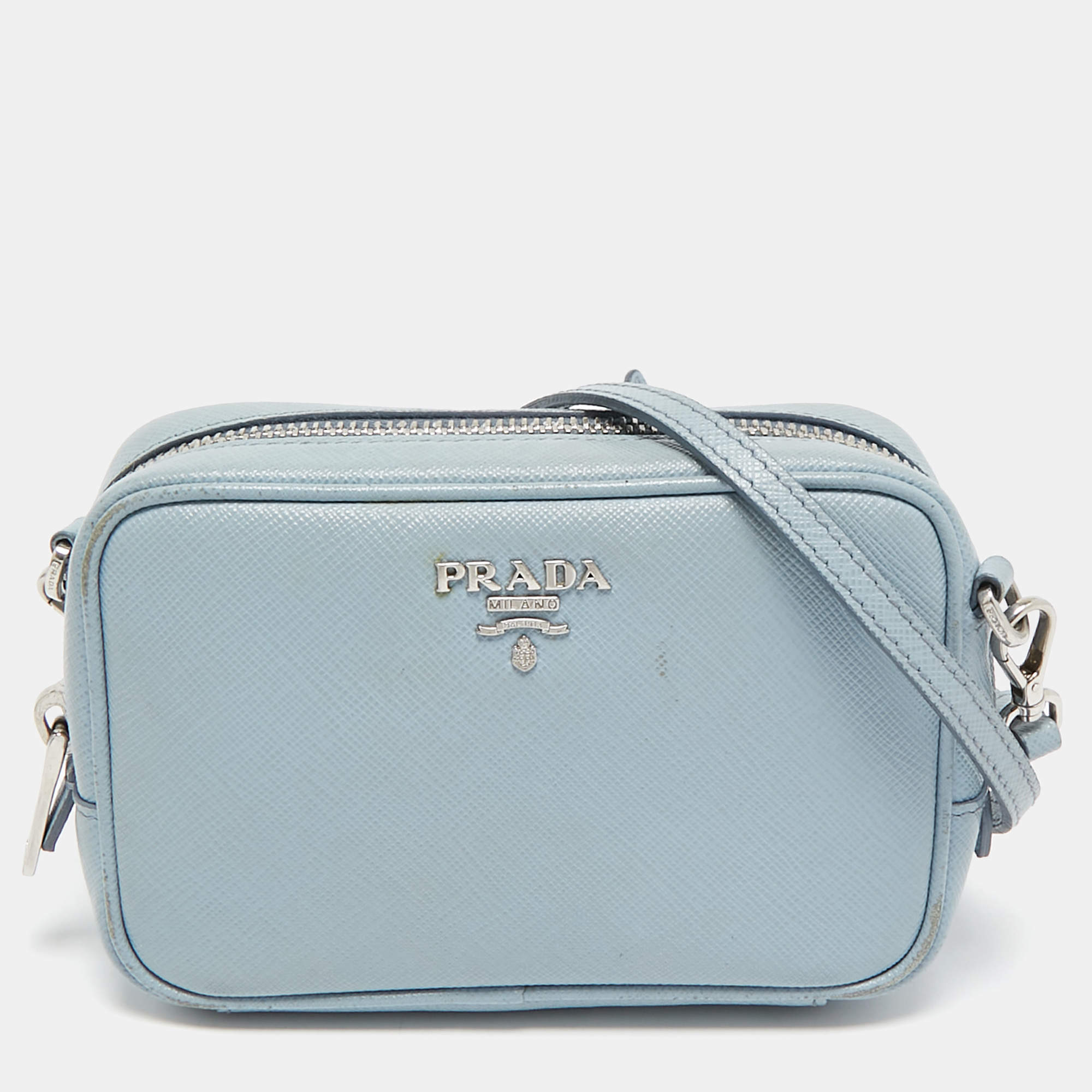 Prada Light Blue Saffiano Lux Leather Mini Camera Crossbody Bag