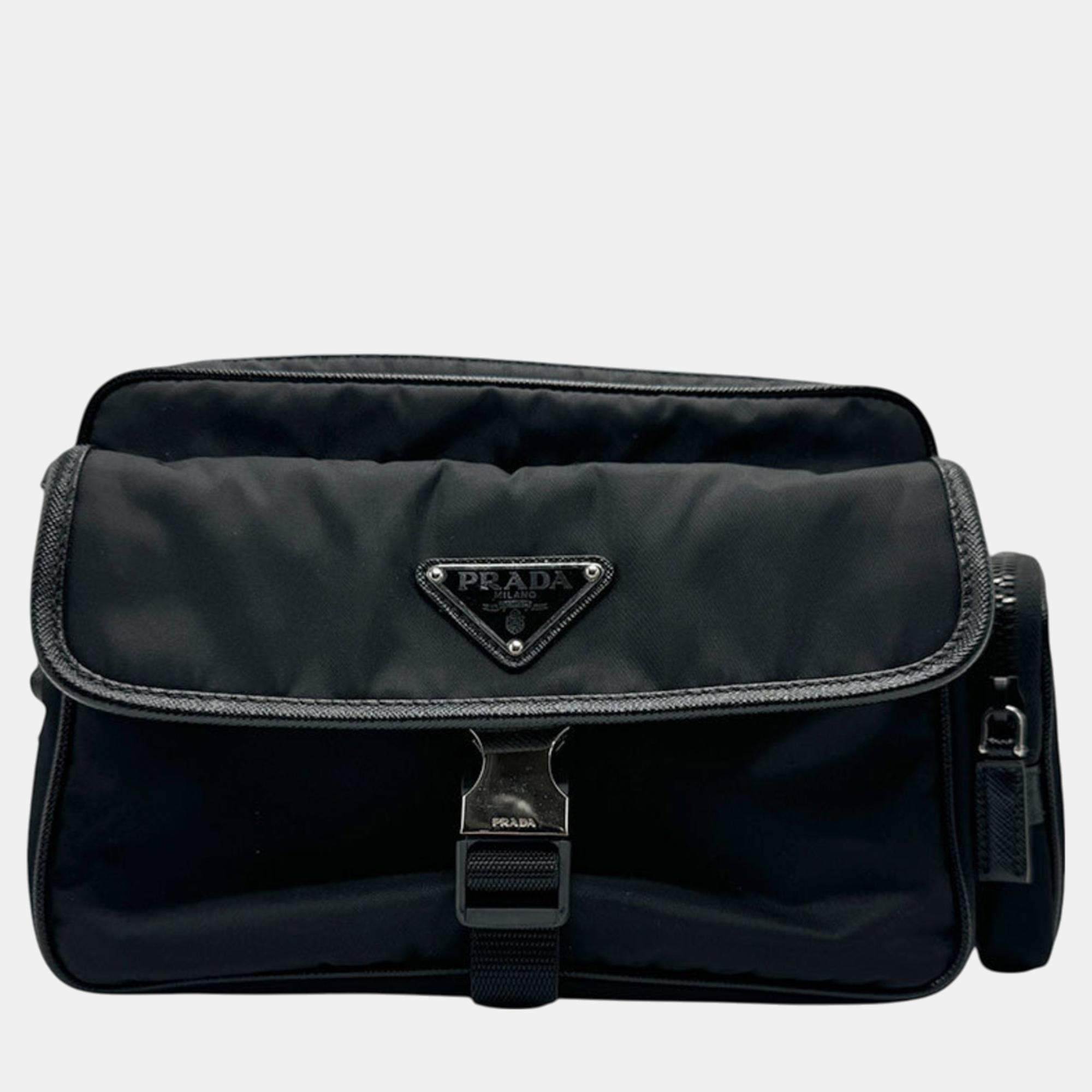 Prada Nylon Black Silver Shoulder Bag
