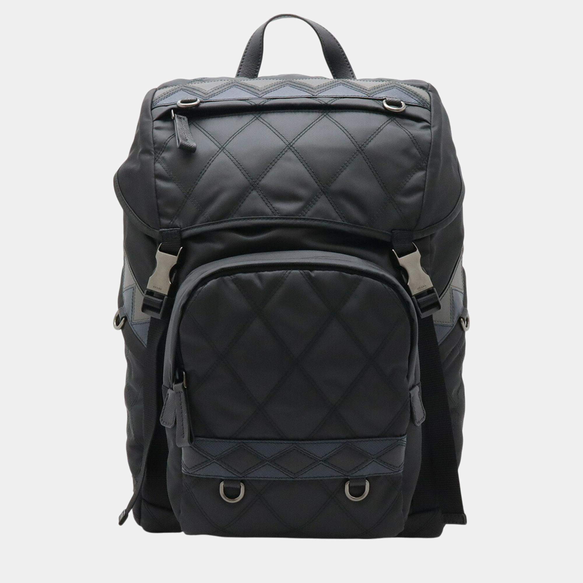 Prada Nero Black Antracite Grey Baltico Navy Quilted Nylon Backpack