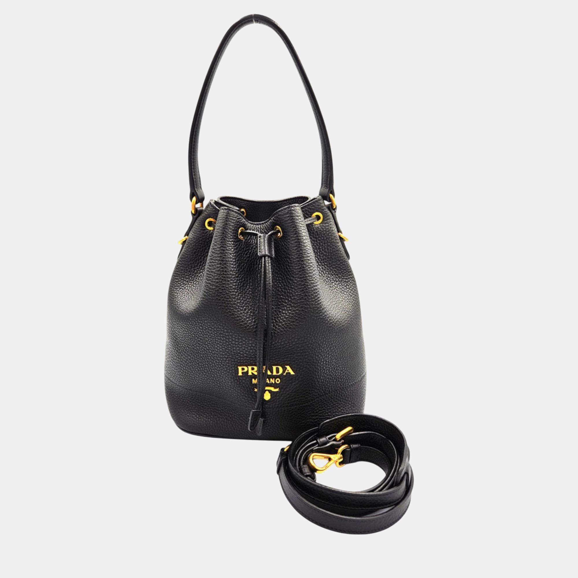 Prada Black Leather Bucket Bag