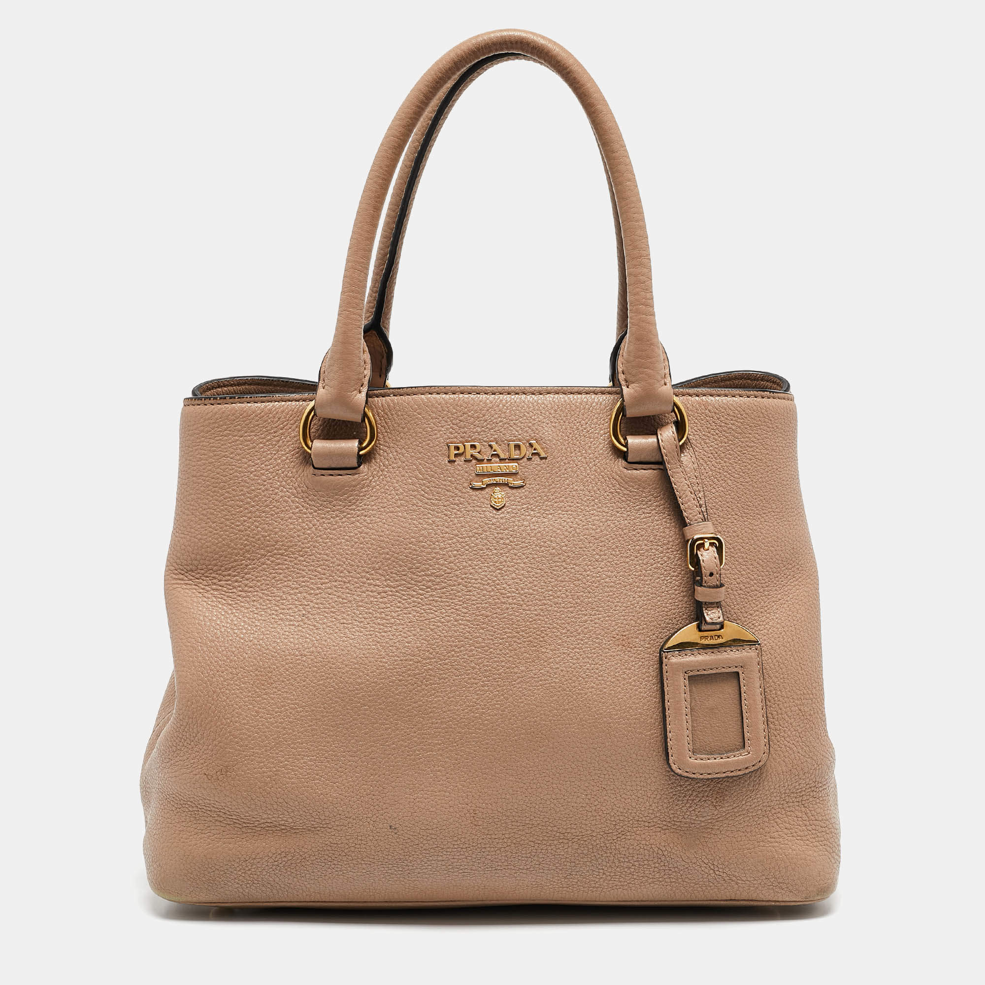 Prada Beige Leather Middle Zip Tote