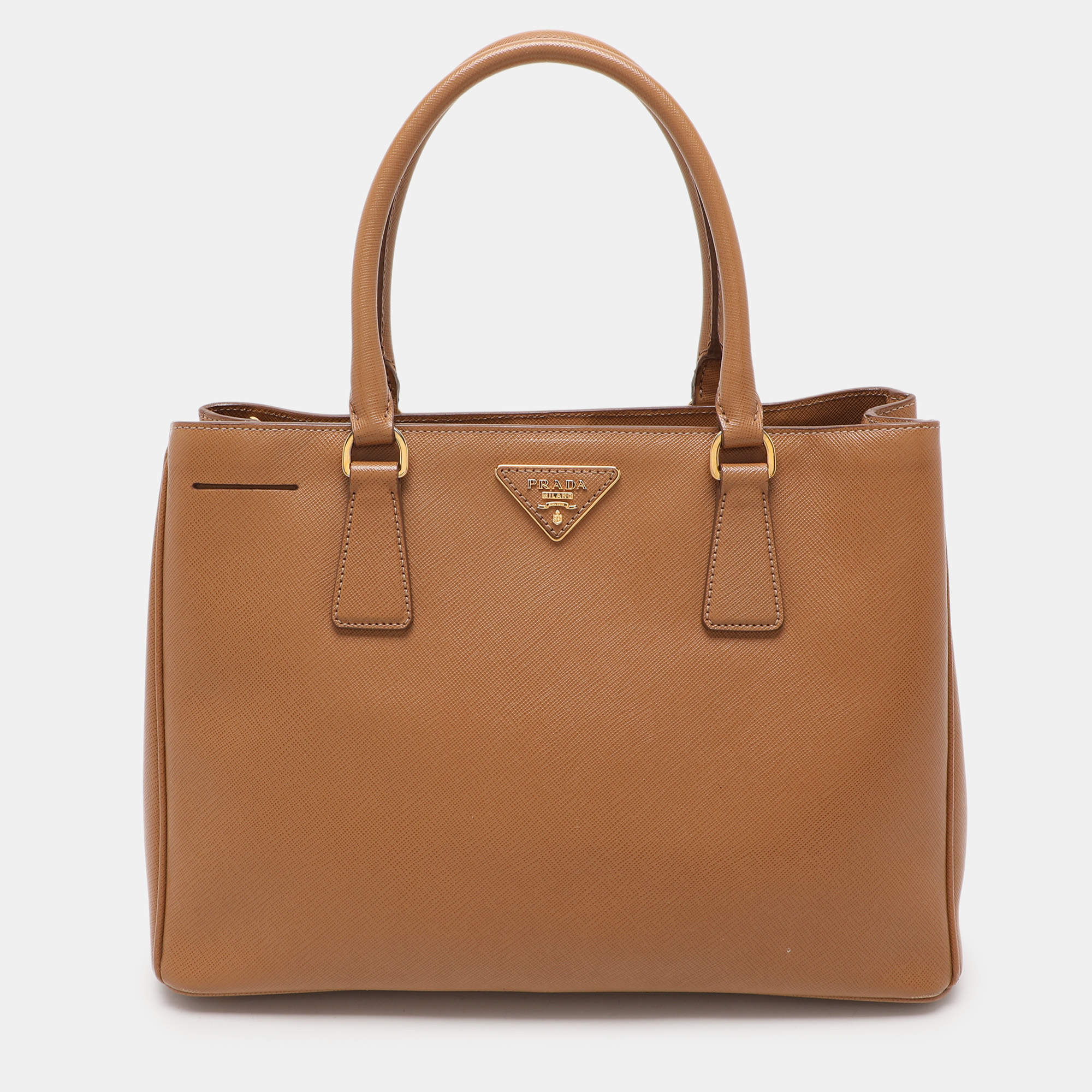 Prada Brown Saffiano Lux Leather Medium Galleria Zip Tote