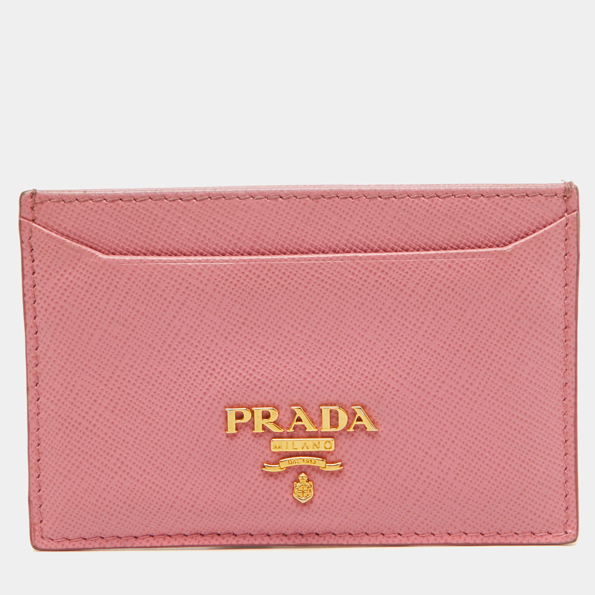 Pre Owned Prada Pink Saffiano Leather Logo Card Holder