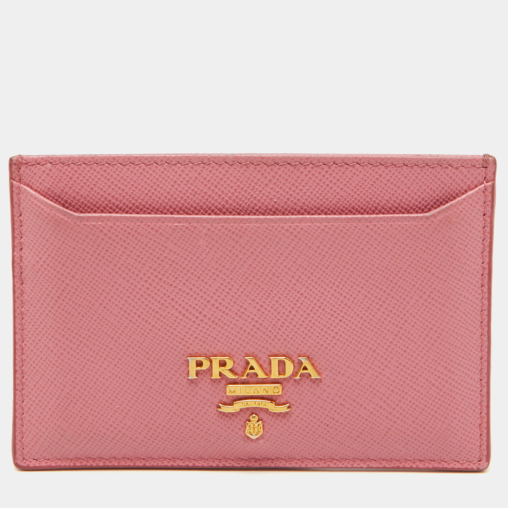 مملوكة مسبقًا Prada Pink Saffiano Metal Leather Card Holder