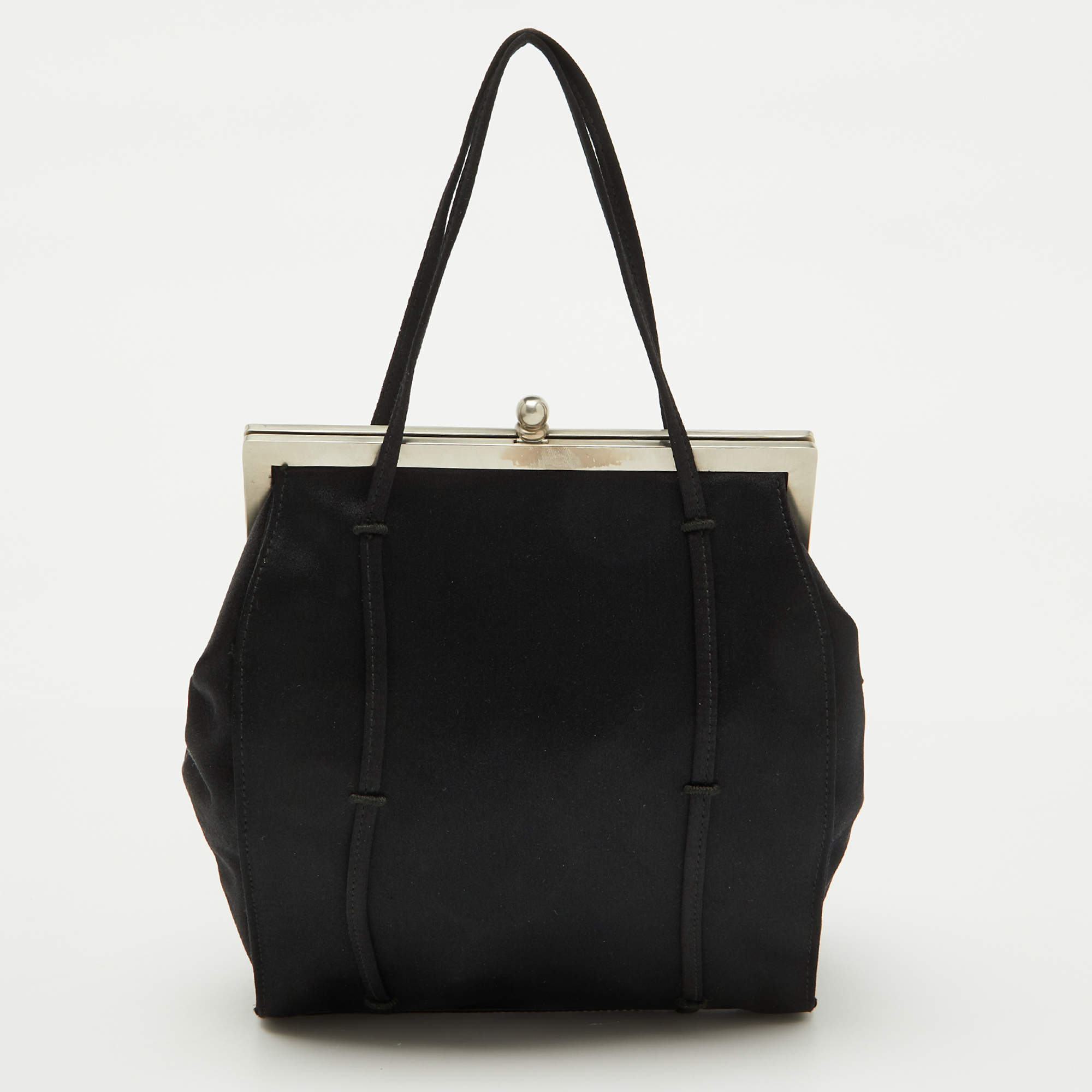 Pre Owned Prada Black Satin Vintage Raso Framed Tote