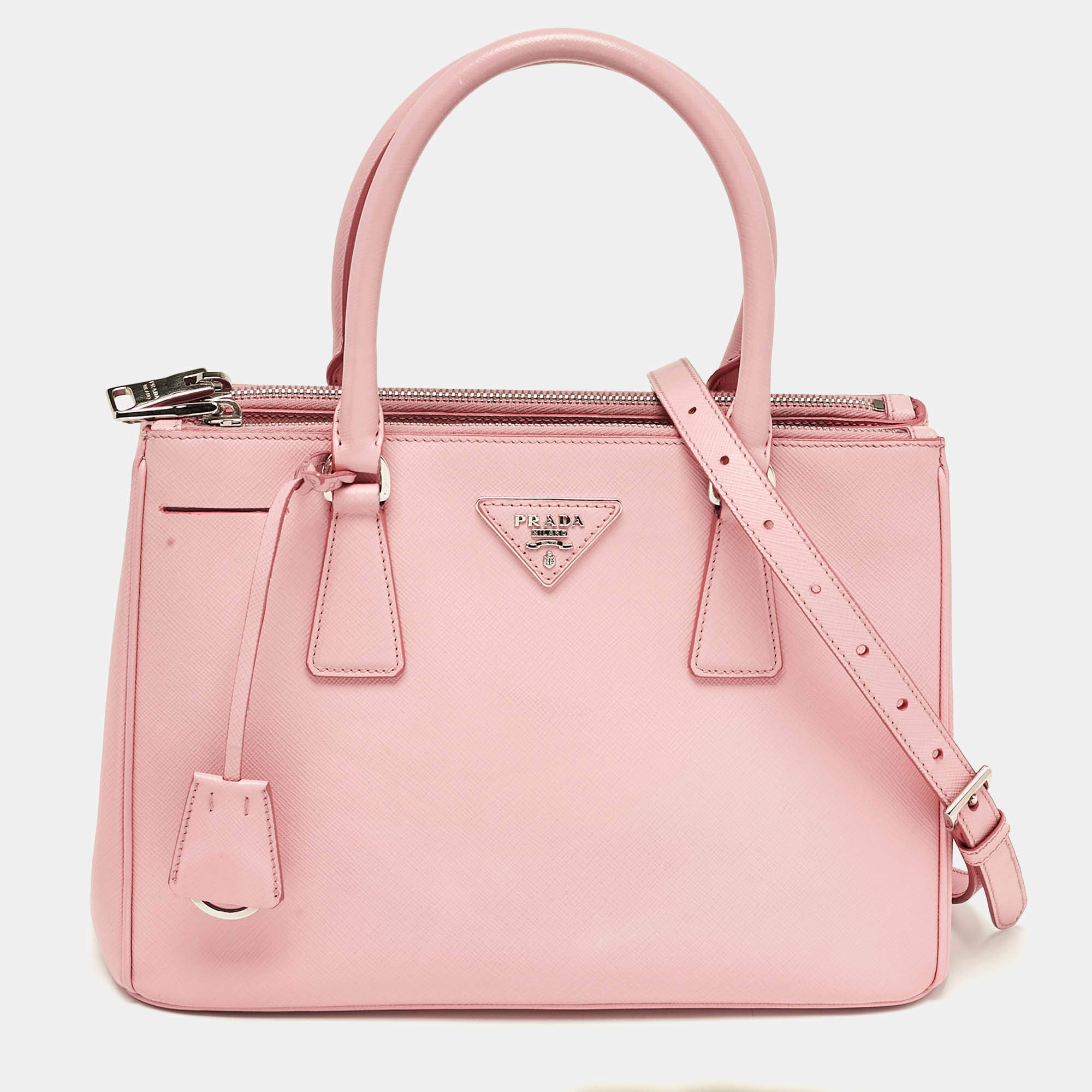 Pre Owned Prada Pink Saffiano Leather Medium Galleria Tote
