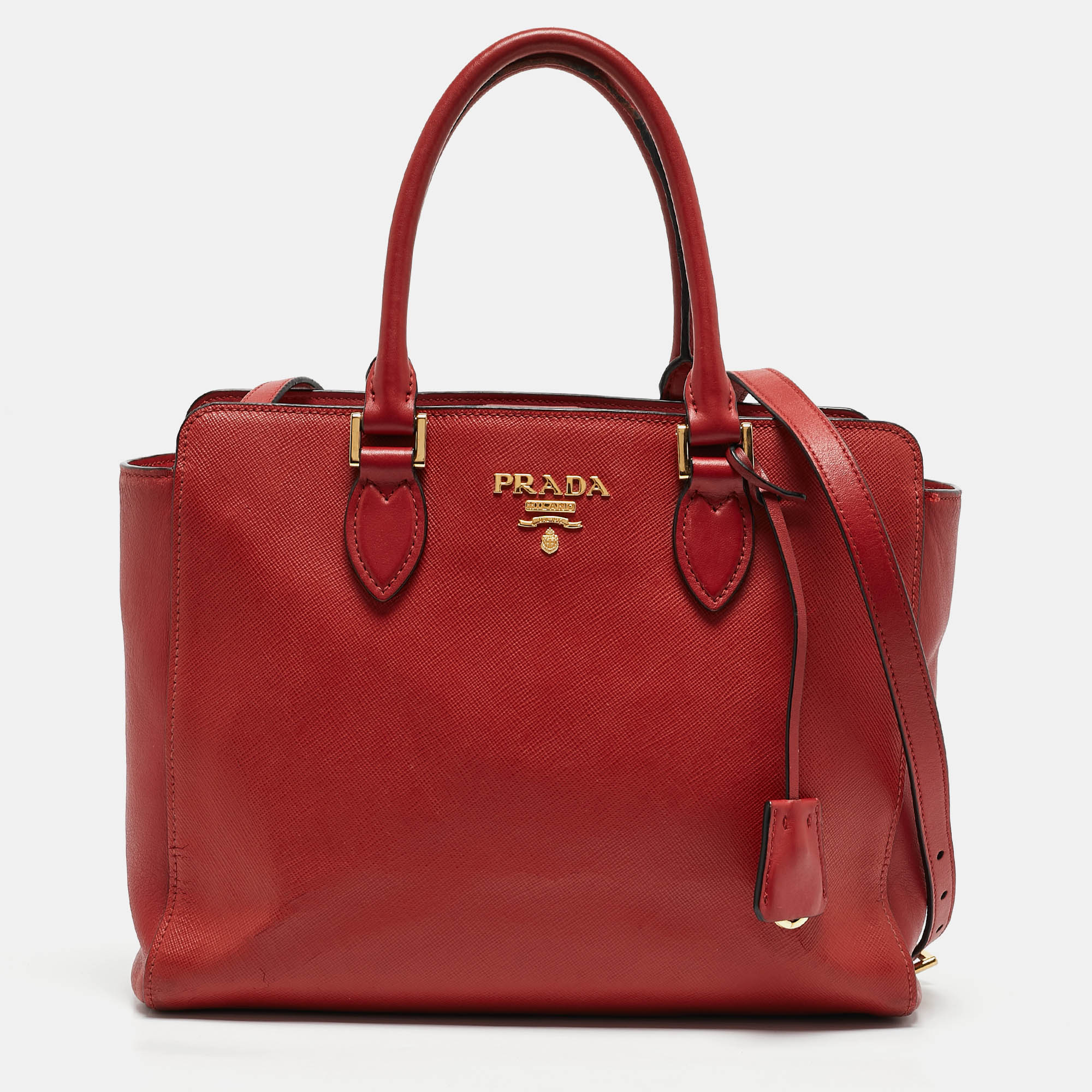Pre Owned Prada Red Saffiano Lux Leather Tote