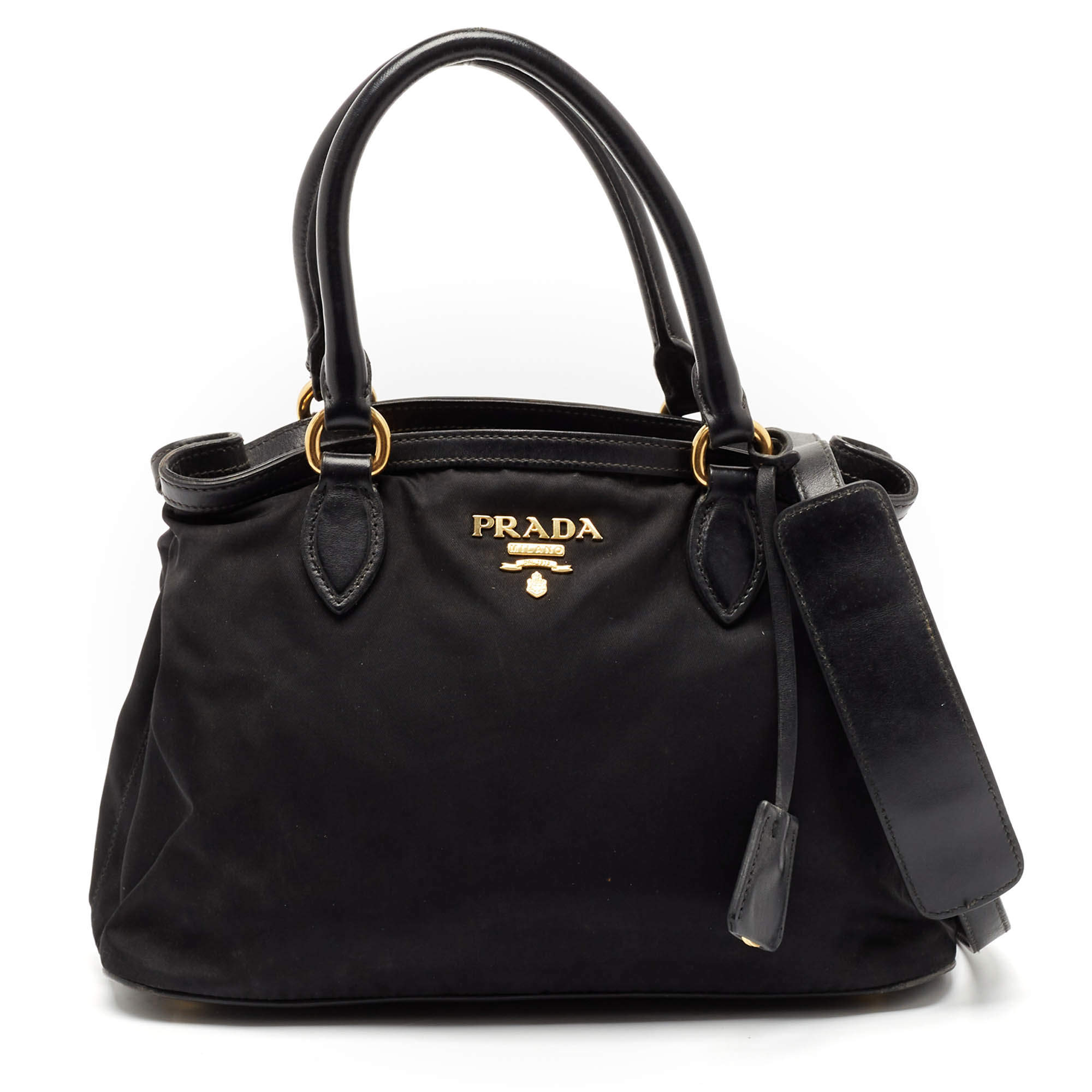 Prada Black Nylon and Leather Top Handle Bag