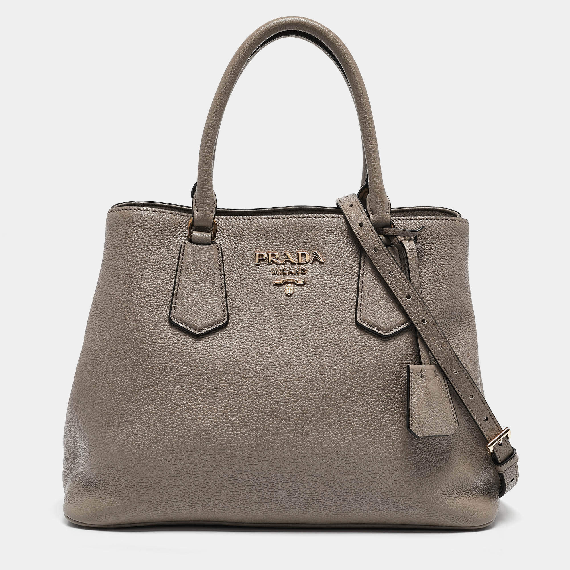 Prada Taupe Grey Leather Daino Tote