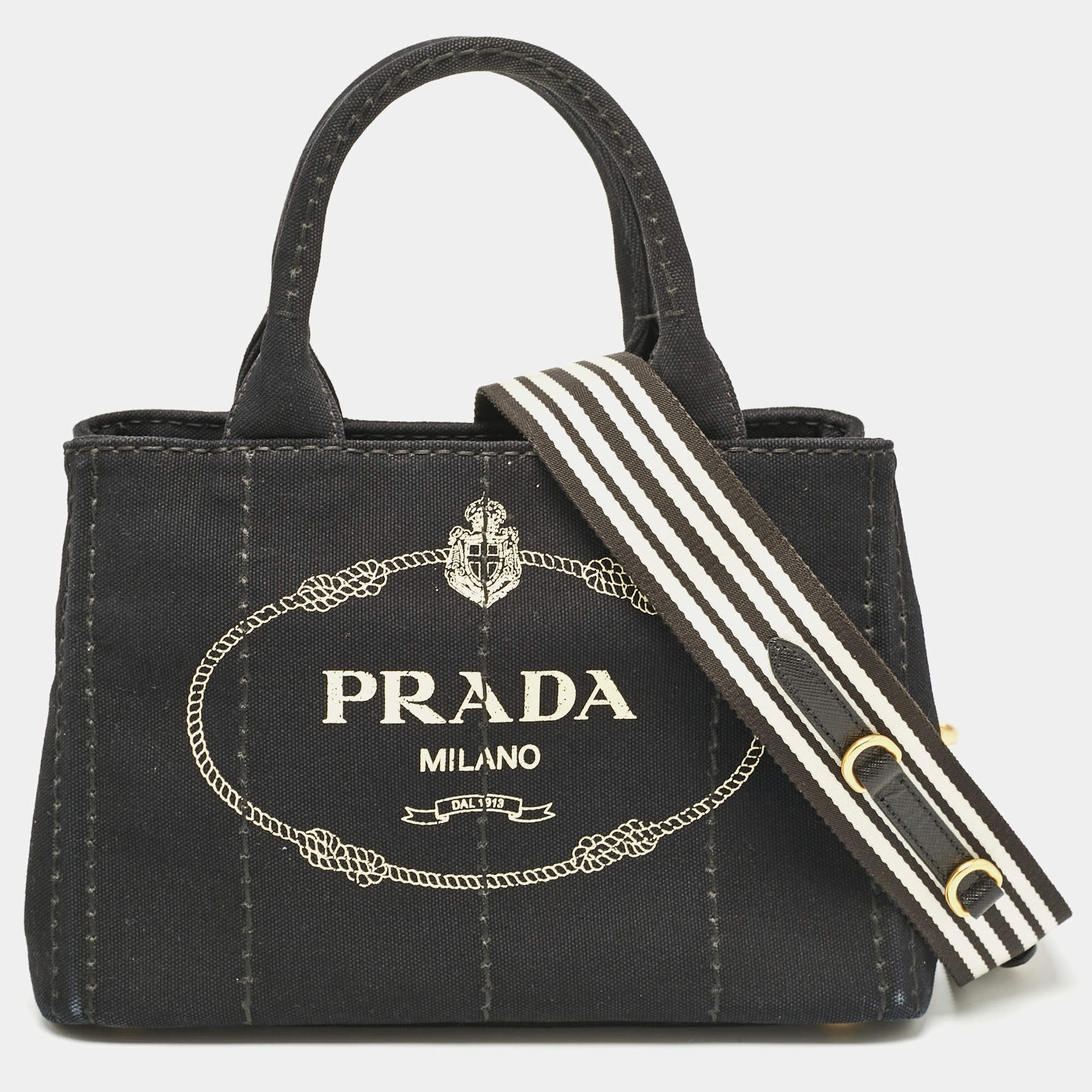 Pre Owned Prada Black Canvas Small Canapa Tote