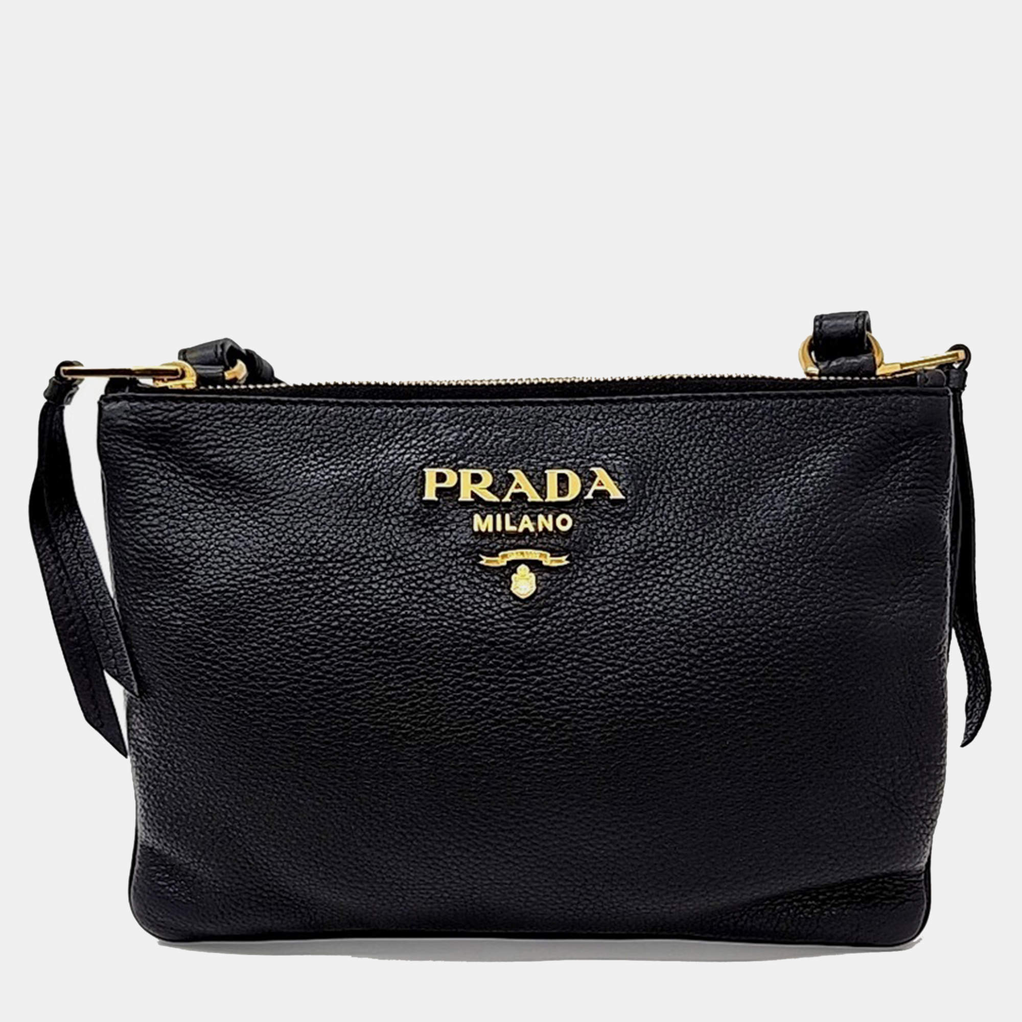 Prada Black Leather Vitello Phoenix Crossbody Bag