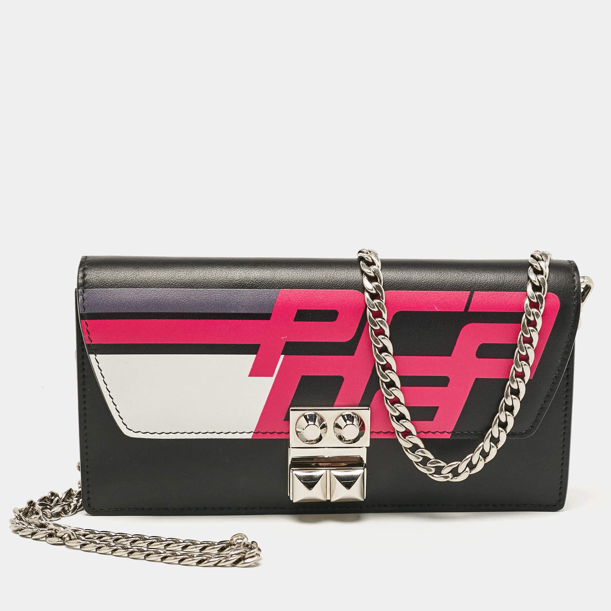 Prada Black/Pink Leather Elektra Wallet On Chain