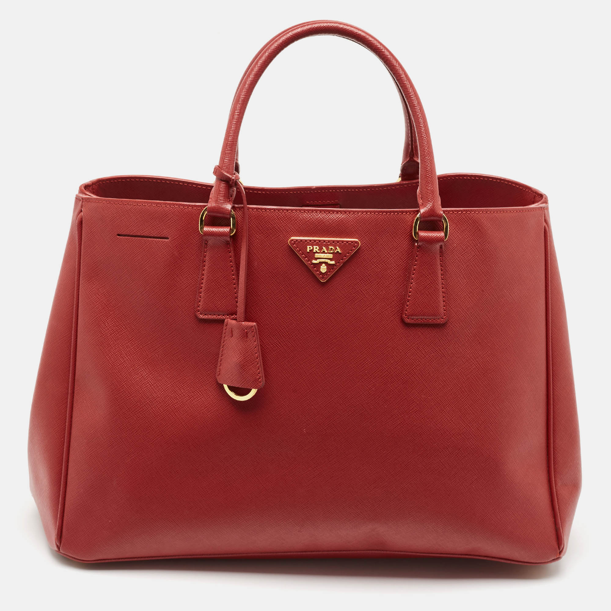 Pre Owned Prada Red Saffiano Lux Leather Large Galleria Open Tote