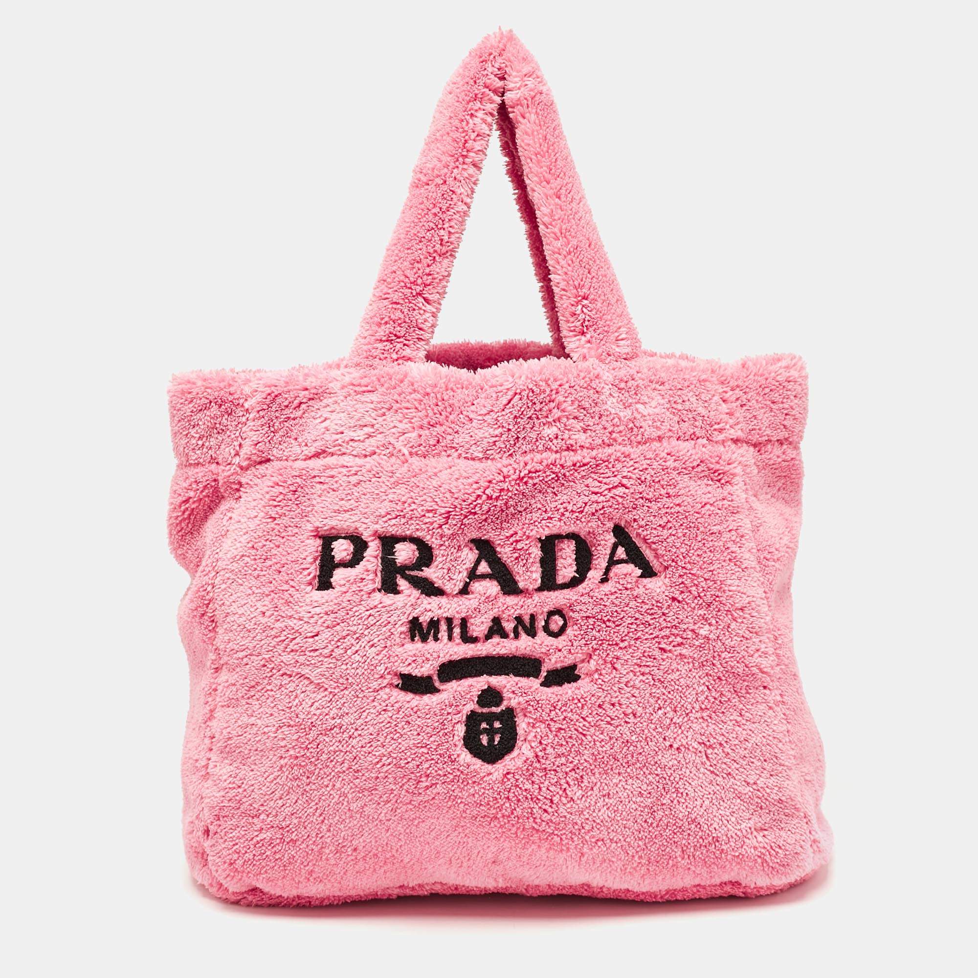 Prada Pink Terry Cloth Logo Tote