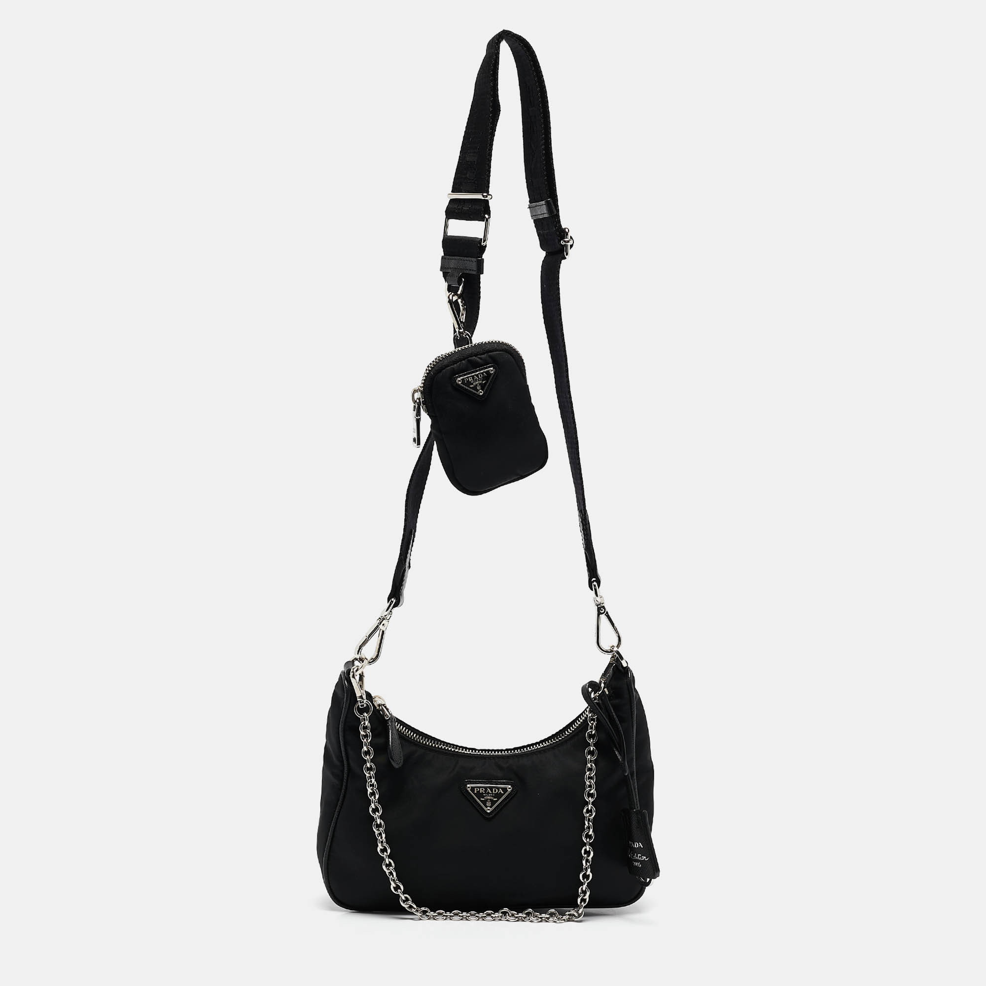 Prada Black Nylon and Leather Re-Edition 2005 Shoulder Bag