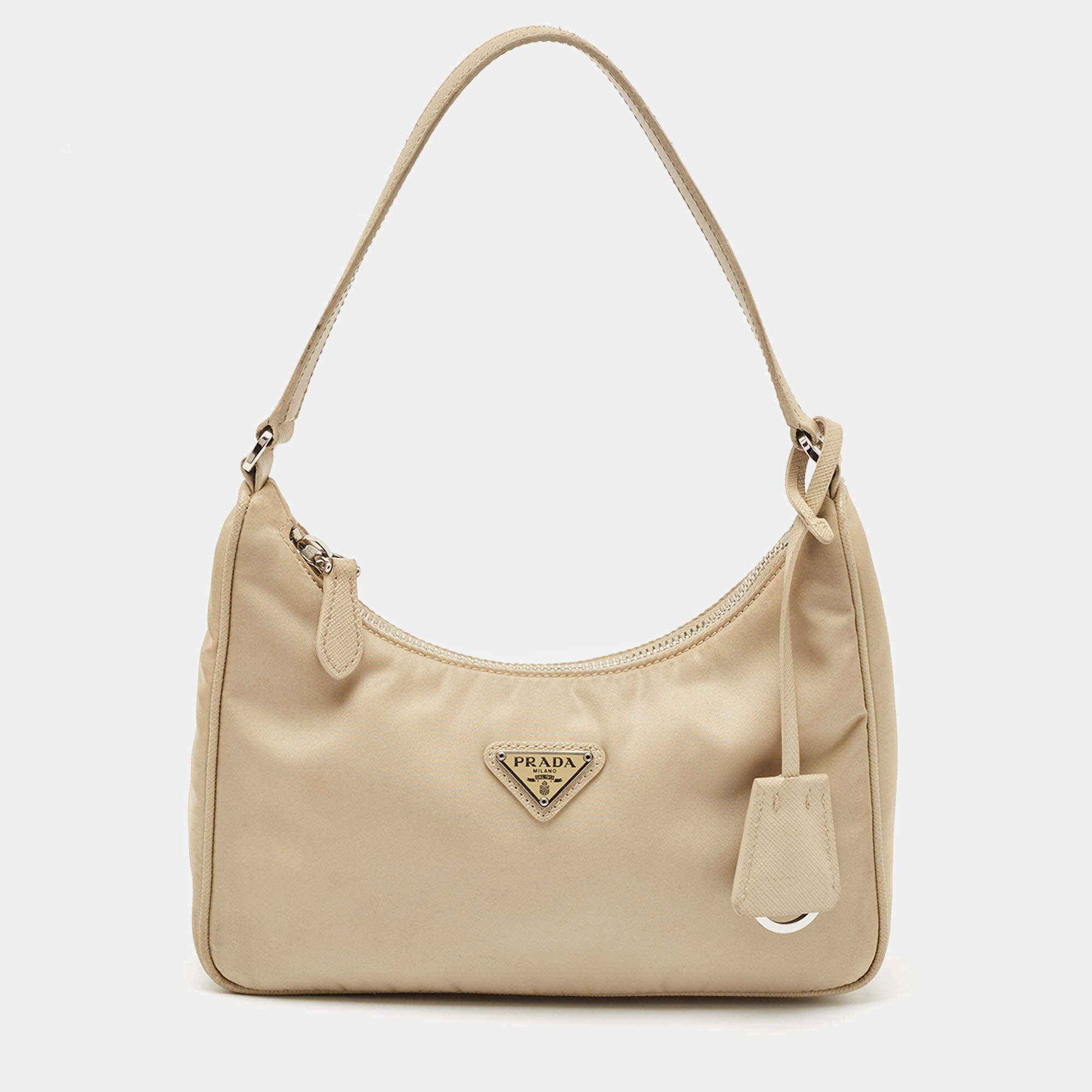 Prada Cream Nylon and Leather Re-Edition 2005 Bag