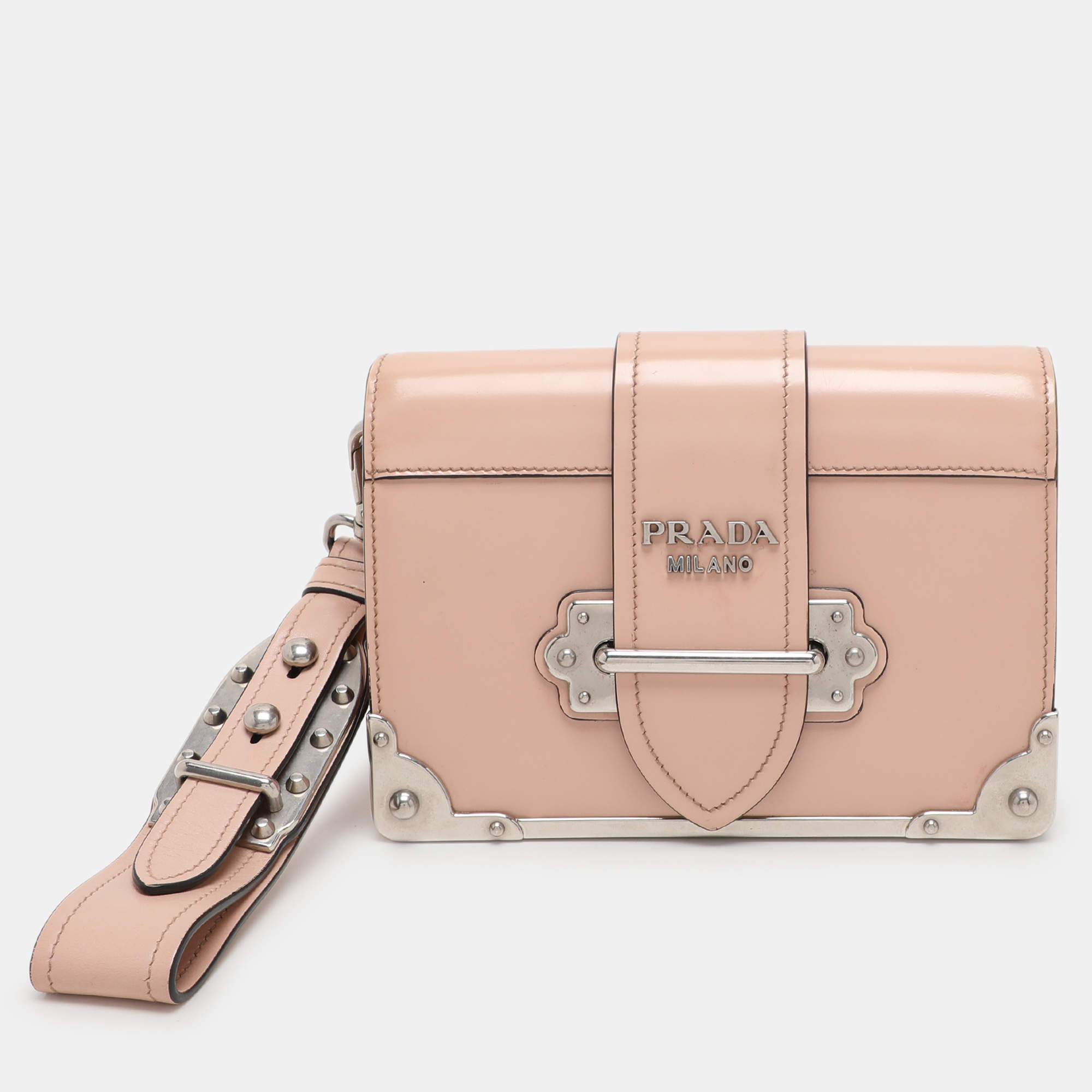 Pre Owned Prada Nude Pink Patent Leather Cahier Shoulder Bag