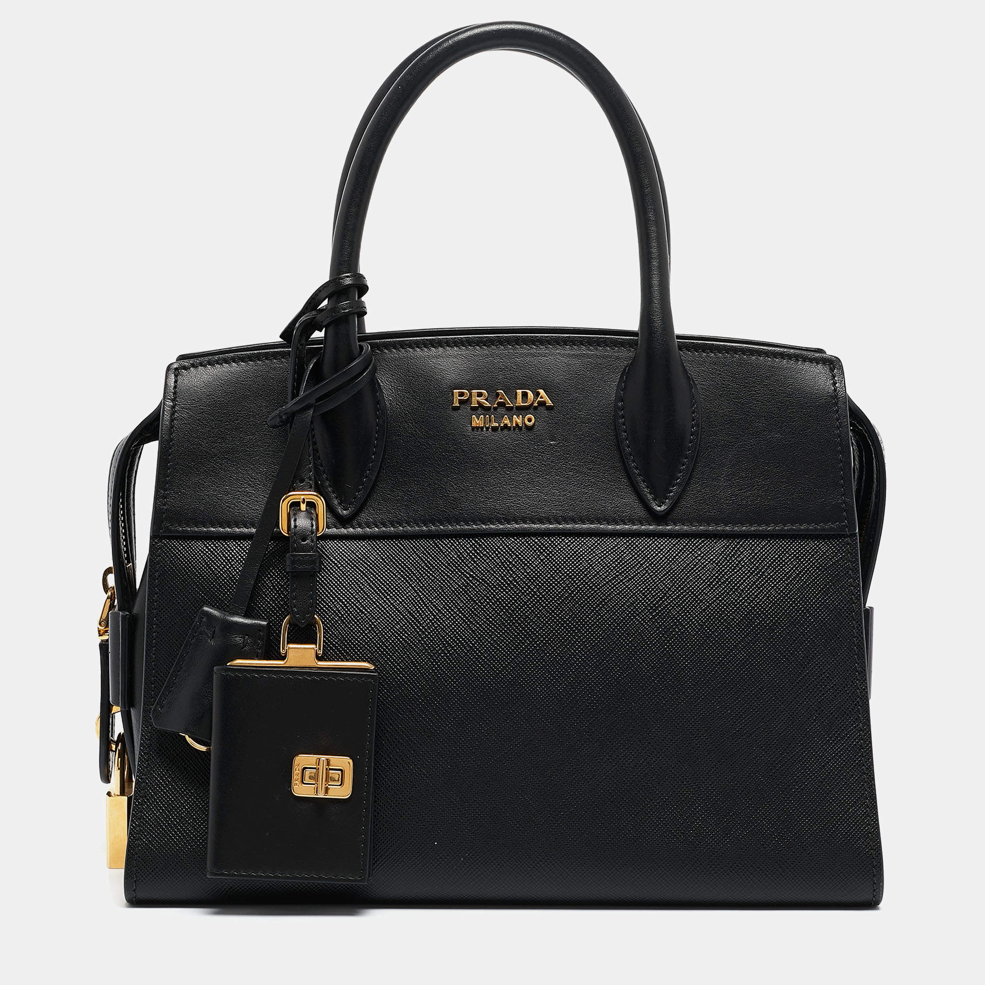 Pre Owned Prada Black Saffiano Lux and City Leather Esplanade Tote