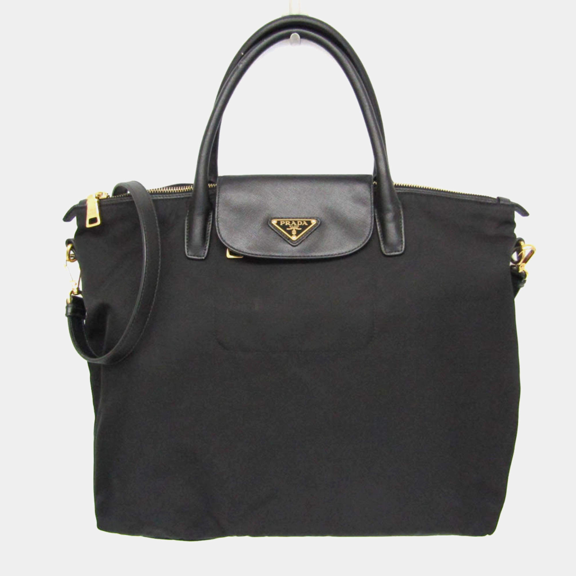 Pre Owned Prada Black Leather, Nylon Shoulder Bag