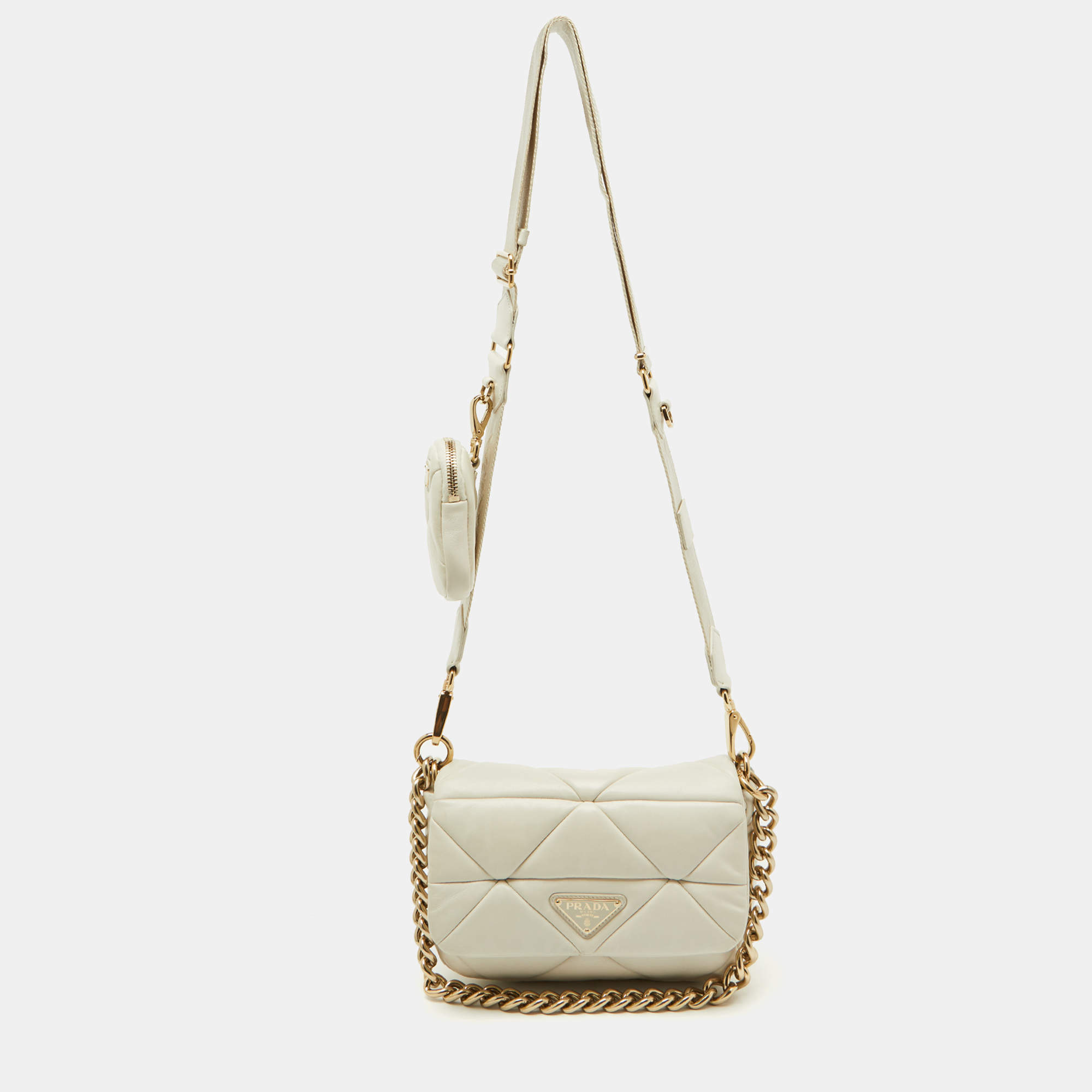 Prada White Leather Patchwork System Flap Crossbody Bag