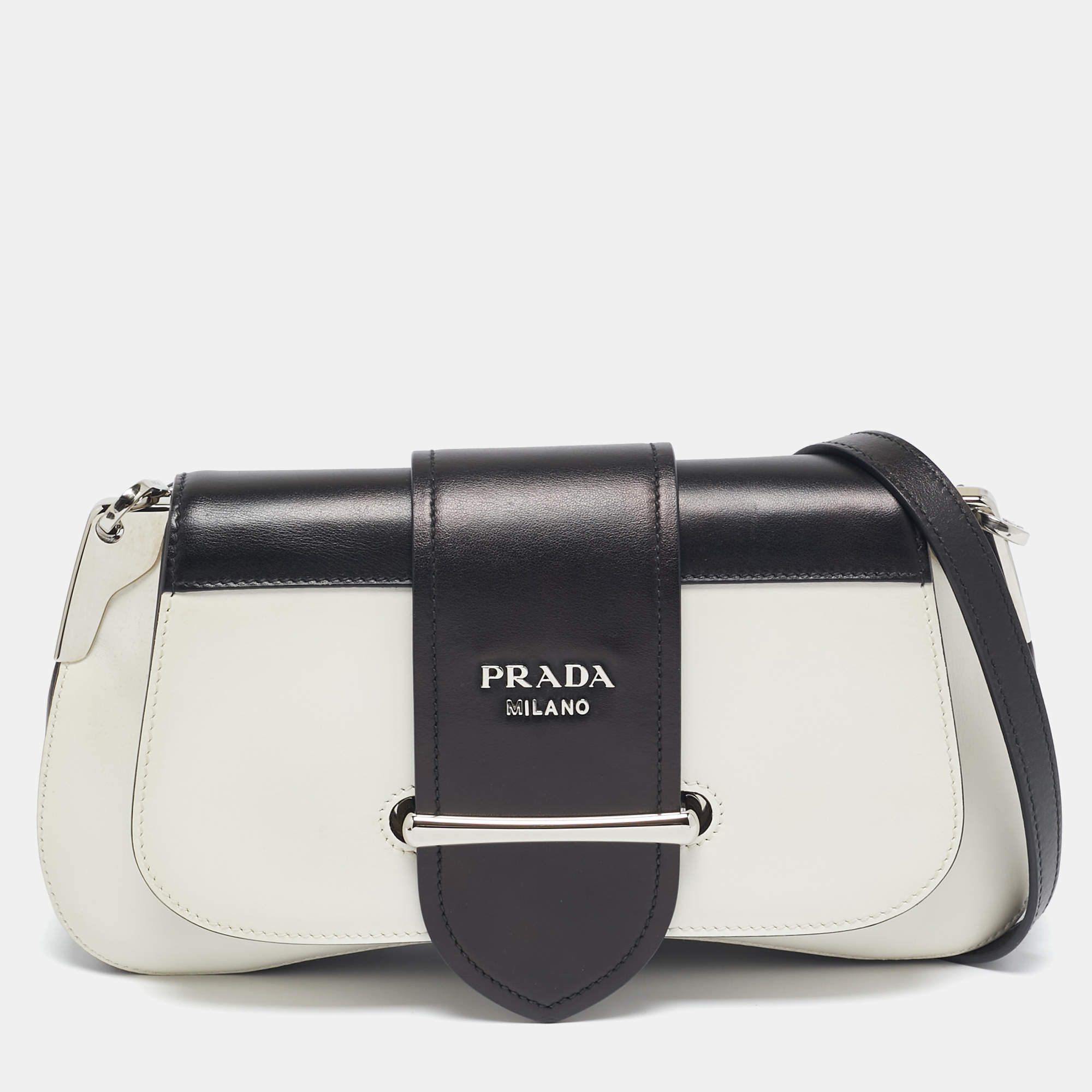Prada Black/White City Calf Leather Sidonie Shoulder Bag
