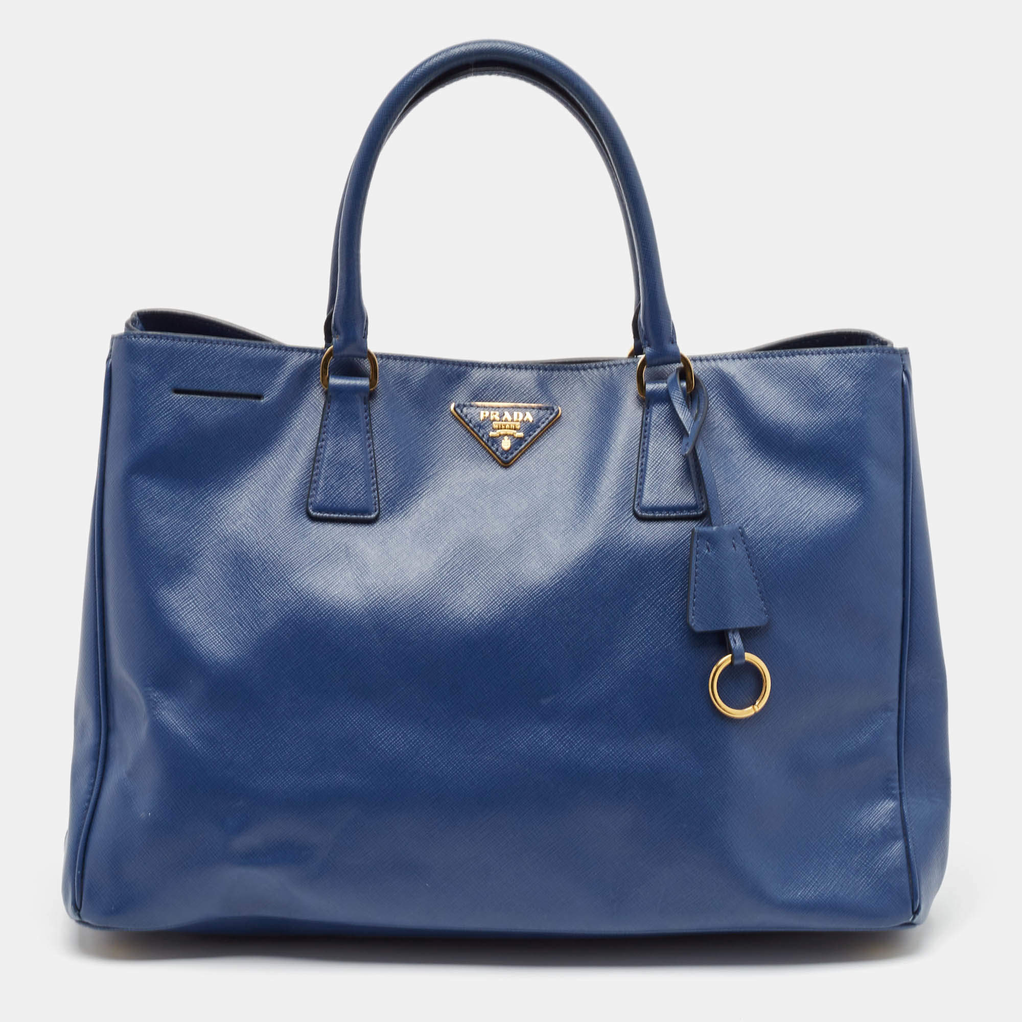Pre Owned Prada Blue Saffiano Lux Leather Large Gardener's Tote