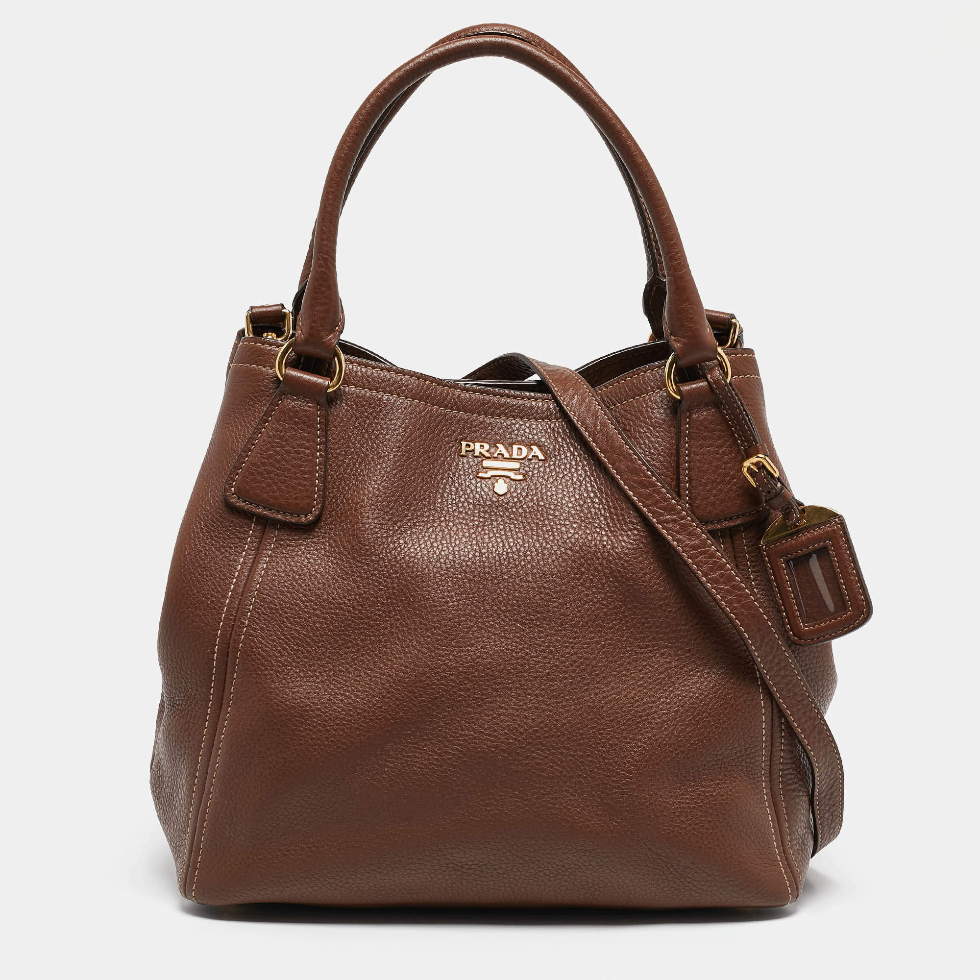 Pre Owned Prada Brown Vitello Danio Leather Tote