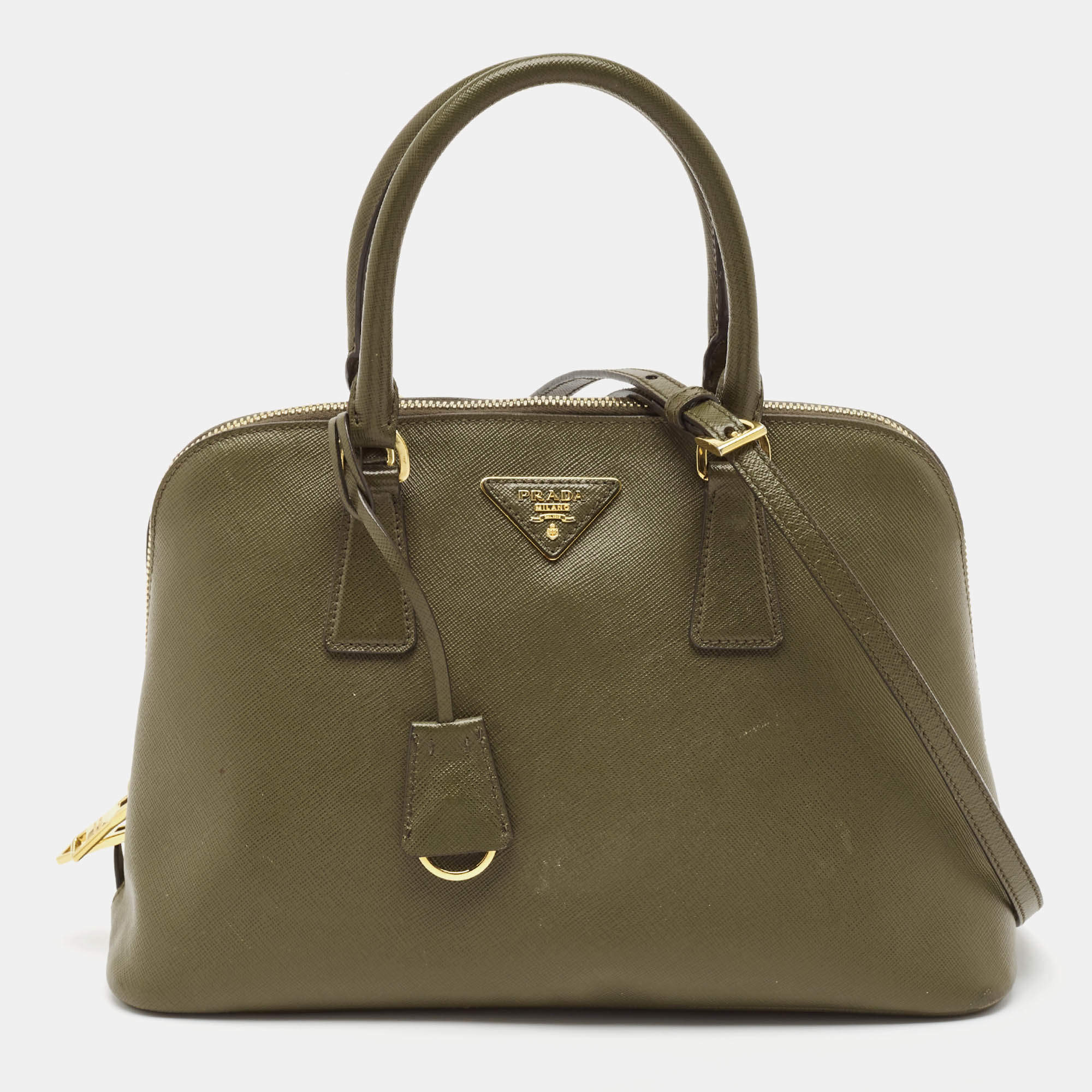 Prada Military Green Saffiano Lux Leather Medium Promenade Satchel
