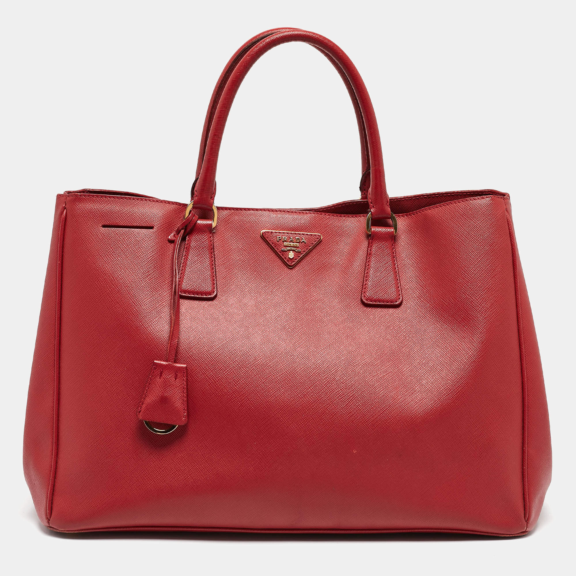 Prada Red Saffiano Lux Leather Large Gardener's Tote