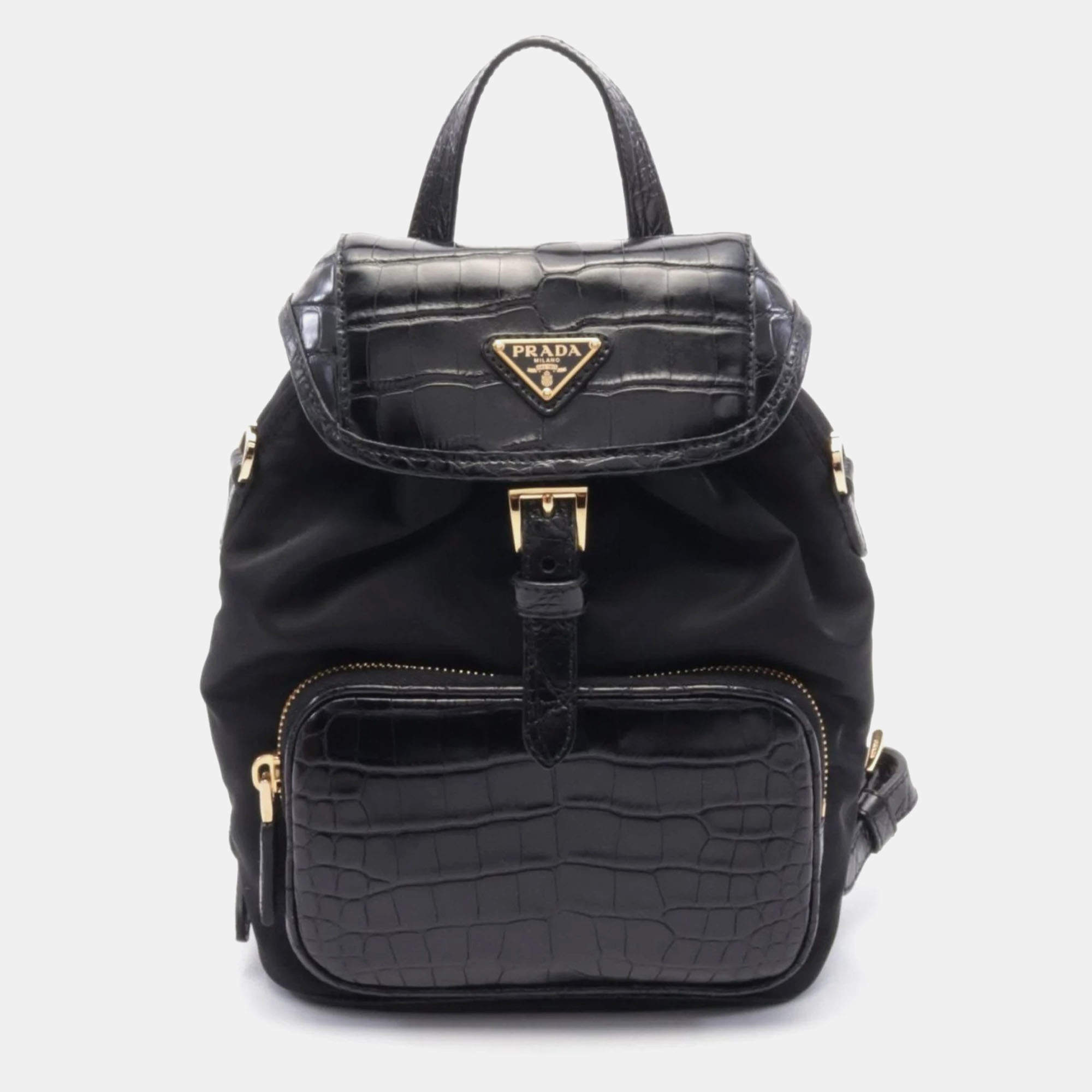 Prada Black Nylon and Leather Backpack 