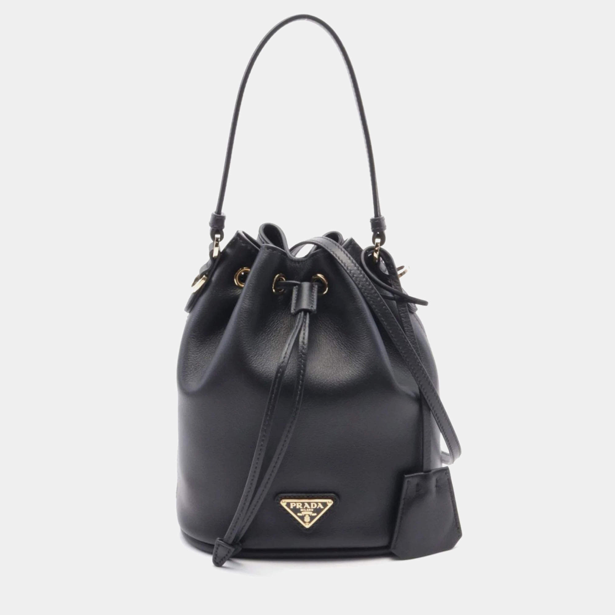 Prada Black Leather Secchiello Bucket Bag