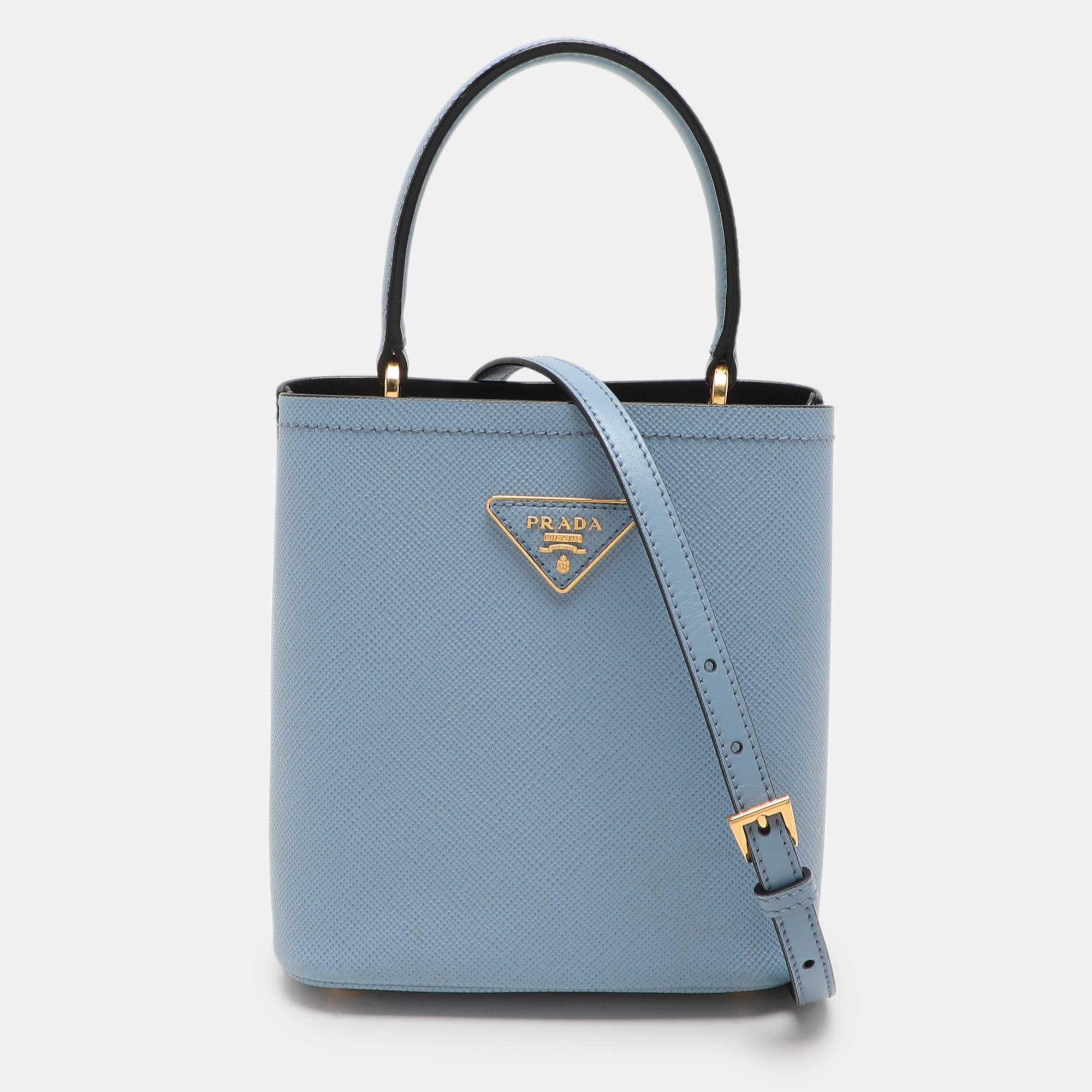 Pre Owned Prada Blue Leather Small Panier Top Handle Bag