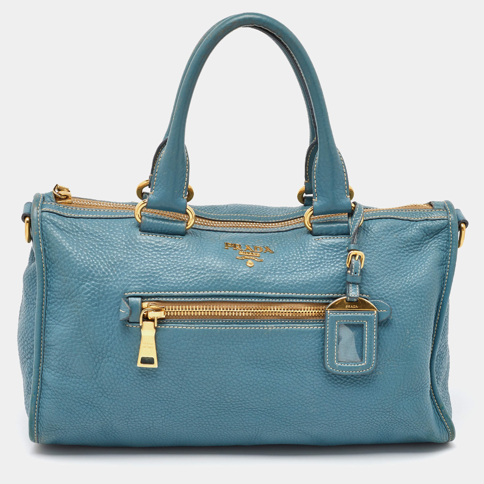 Prada Blue Leather Vitello Daino Satchel