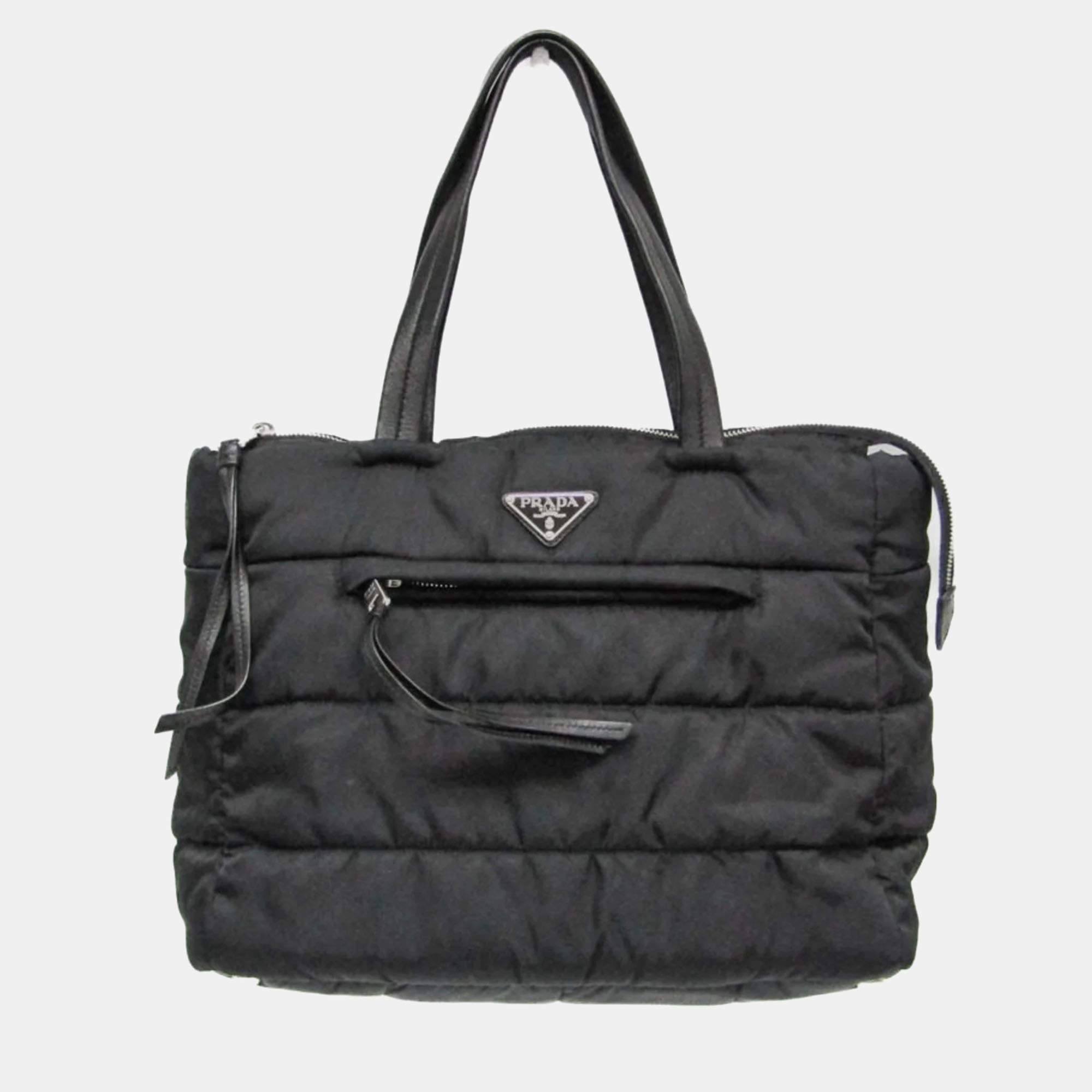 Prada Tessuto Black Nylon Bomber Tote Bag 