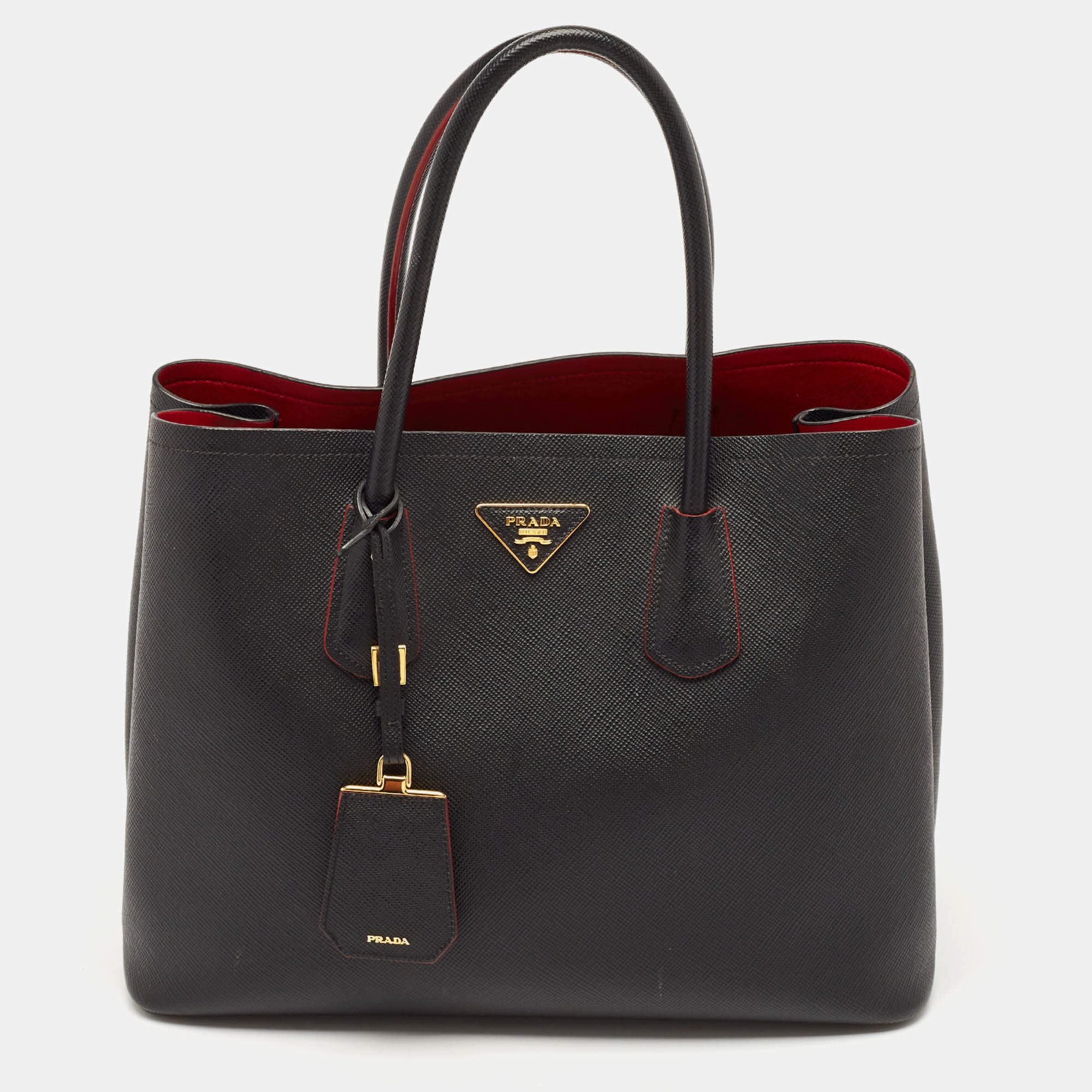 مملوكة مسبقًا Prada Black Saffiano Cuir Leather Medium Double Handle Tote