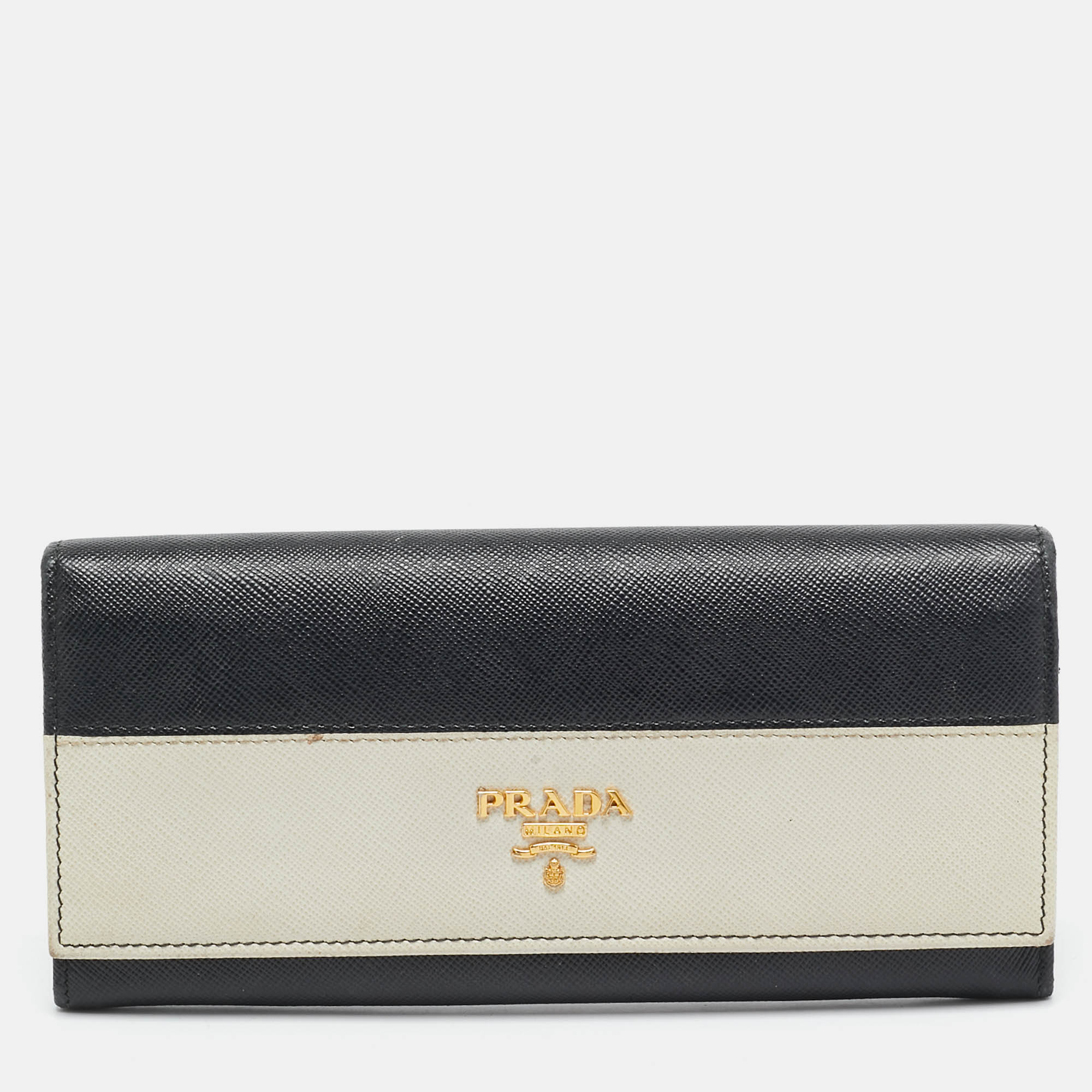 مملوكة مسبقًا Prada Black/White Saffiano Leather Continental Wallet