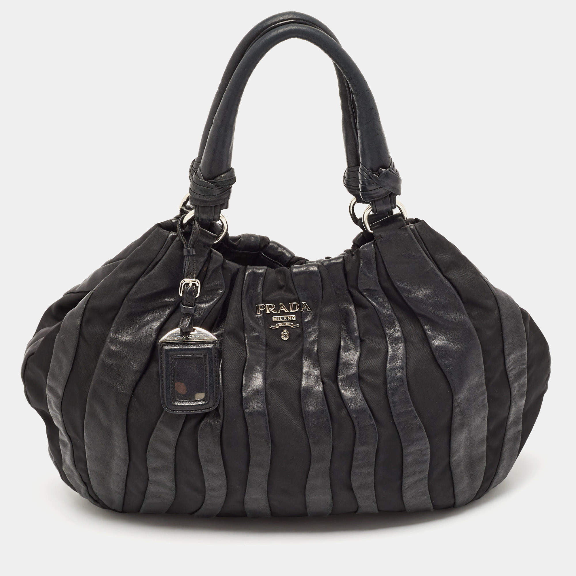 Prada Black Leather and Nylon Waves Hobo