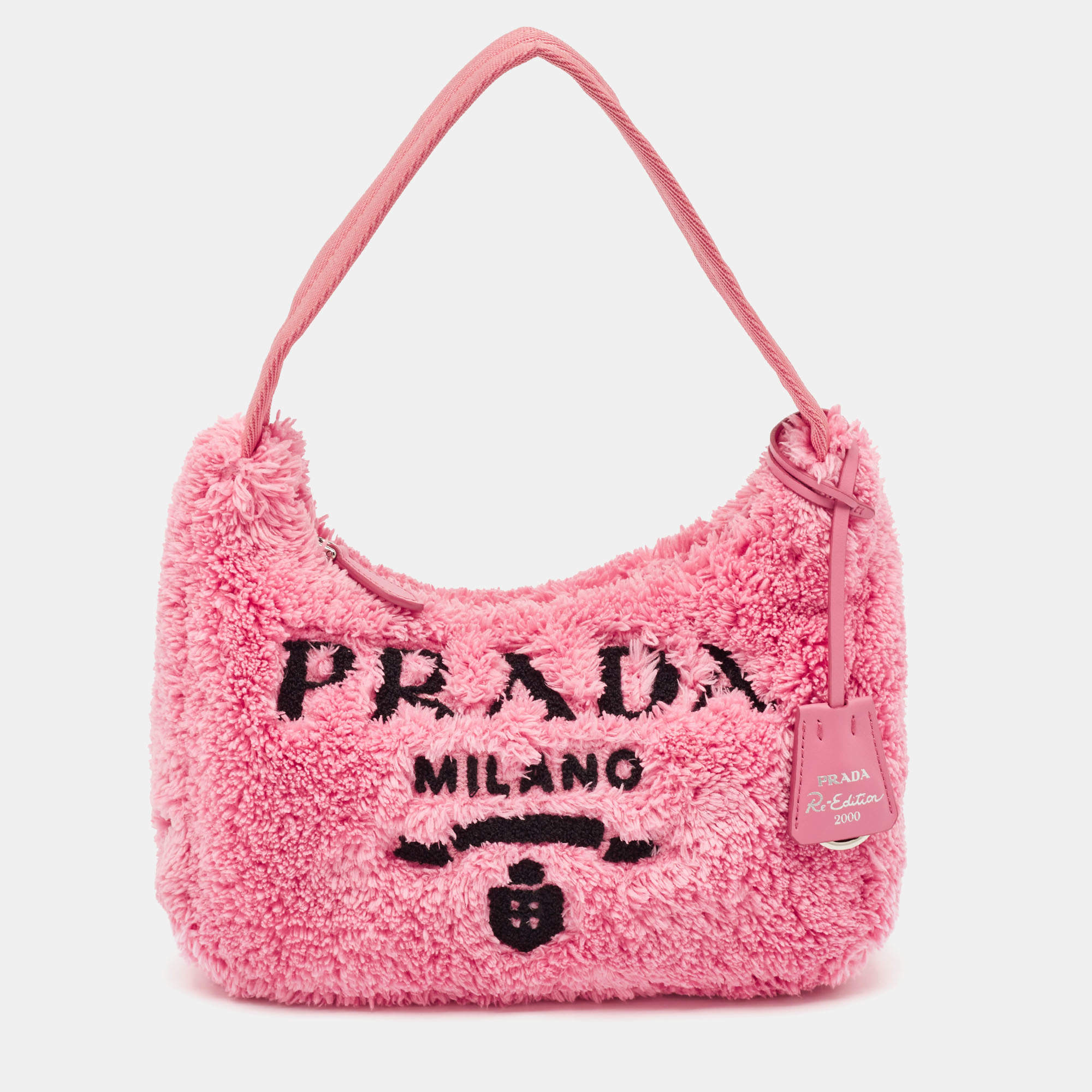 Prada Pink Terry Cloth Mini Re-Edition 2000 Baguette Bag