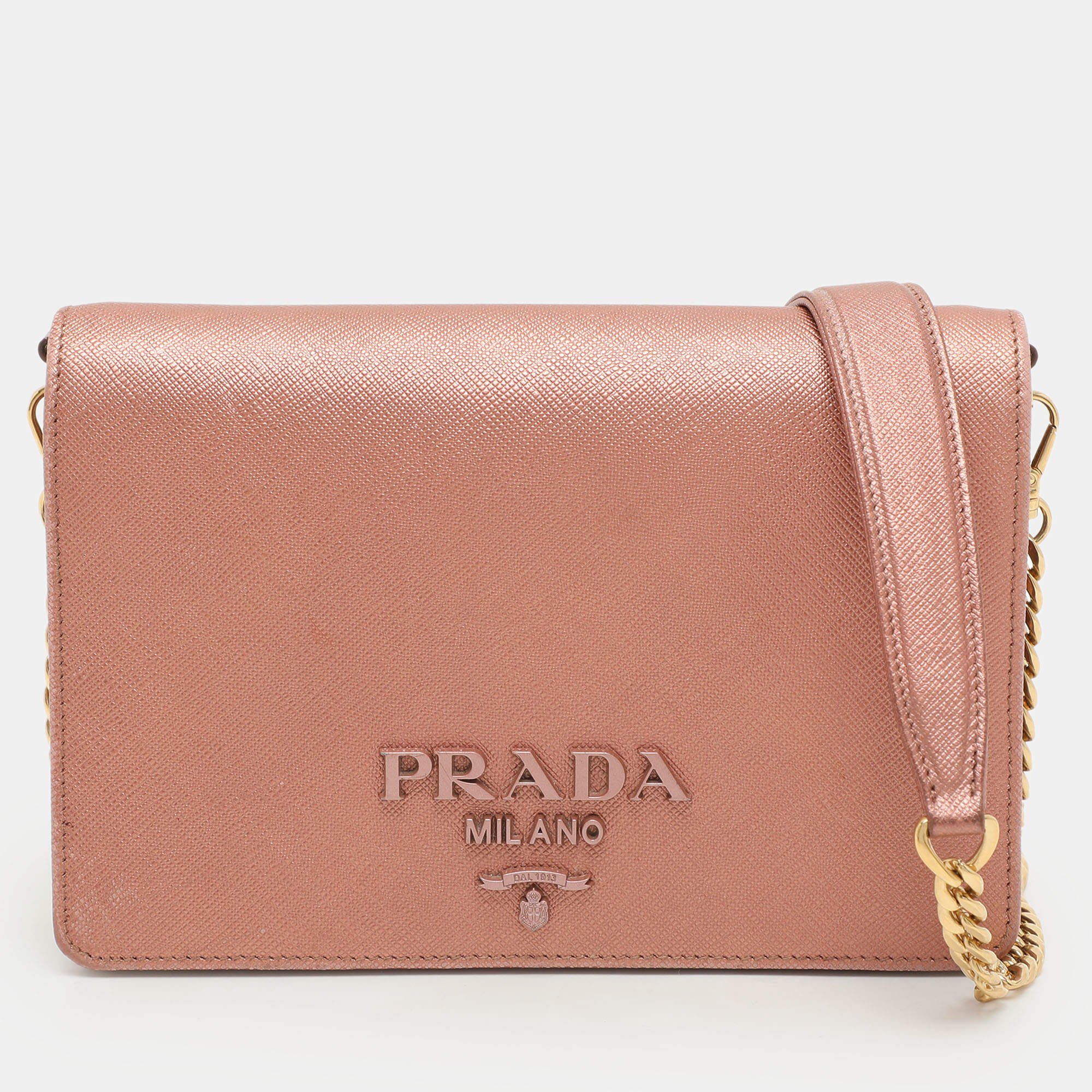 Pre Owned Prada Metallic Leather Monochrome Crossbody Bag