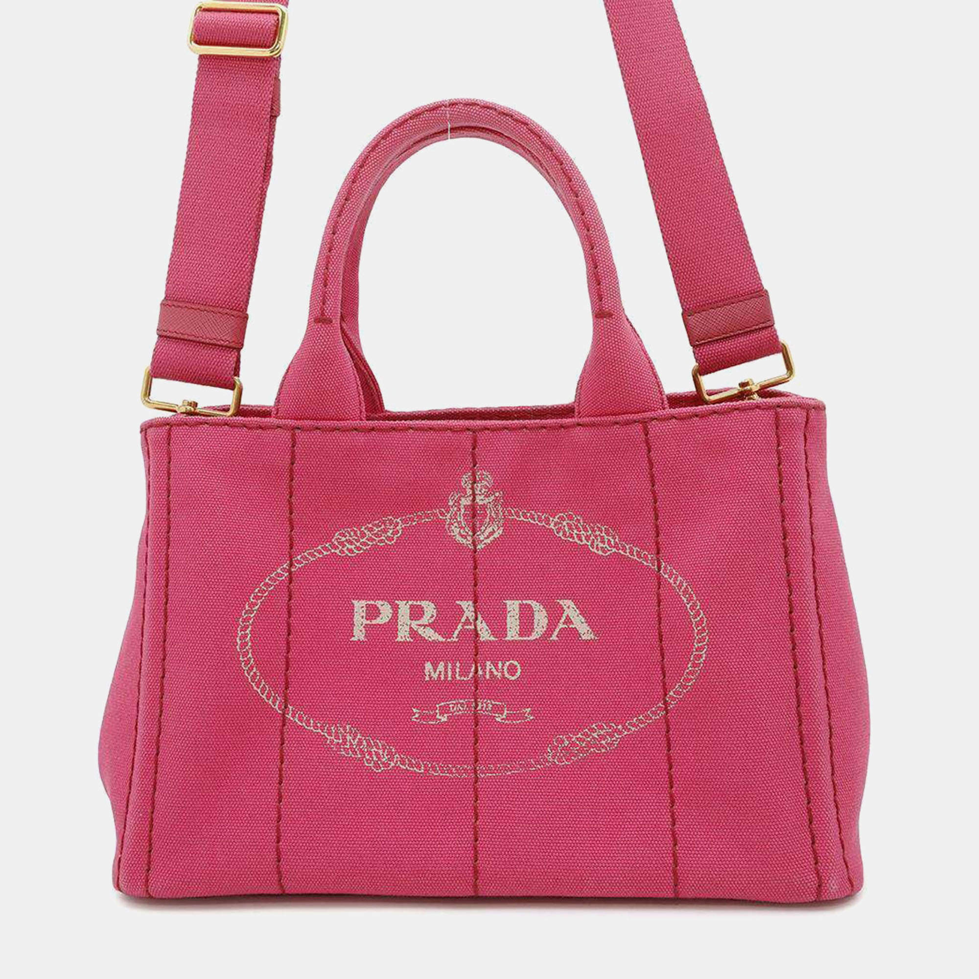 Prada Pink Canvas Canapa Shoulder Tote Bag 
