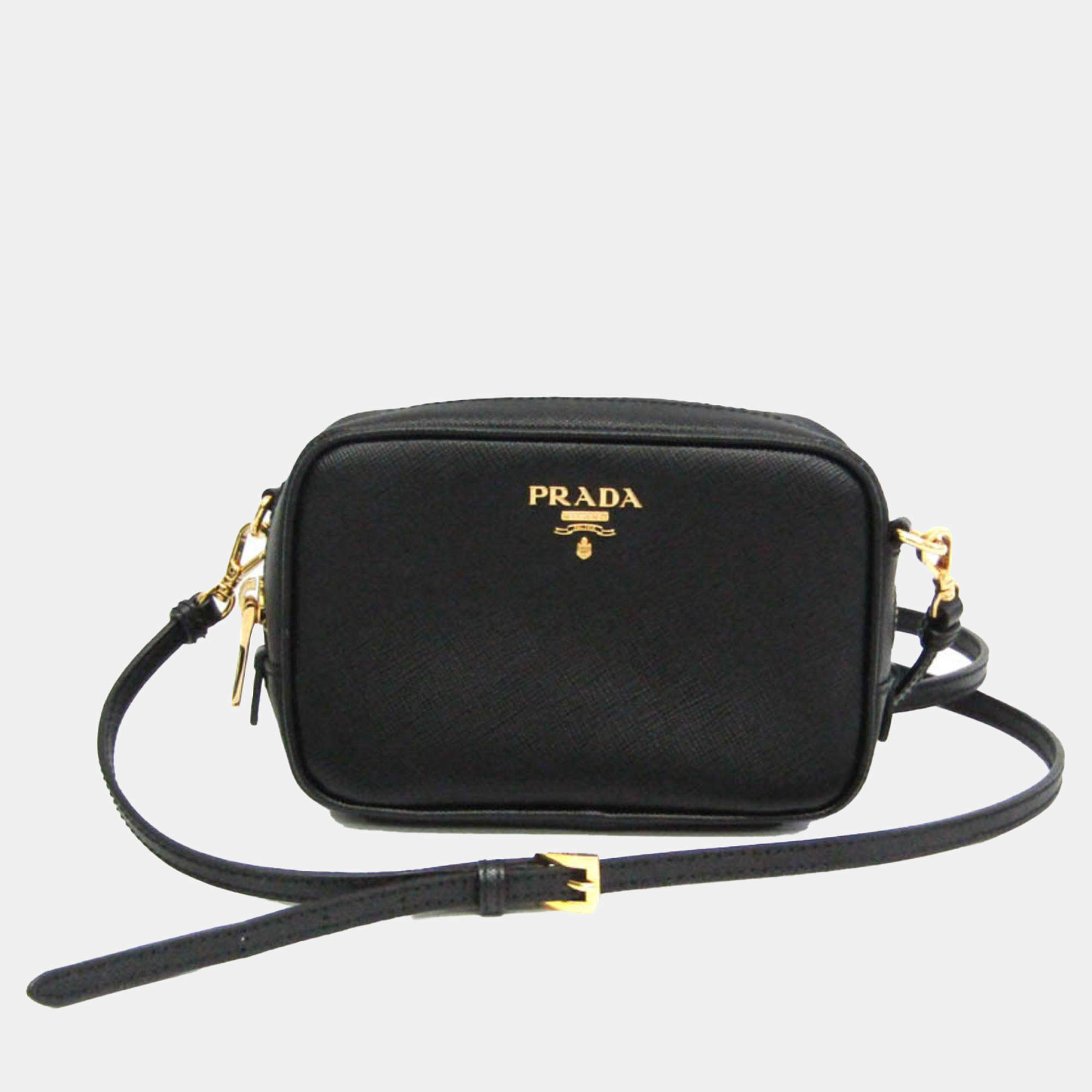 Prada Black Saffiano Leather Pouch Shoulder Bag