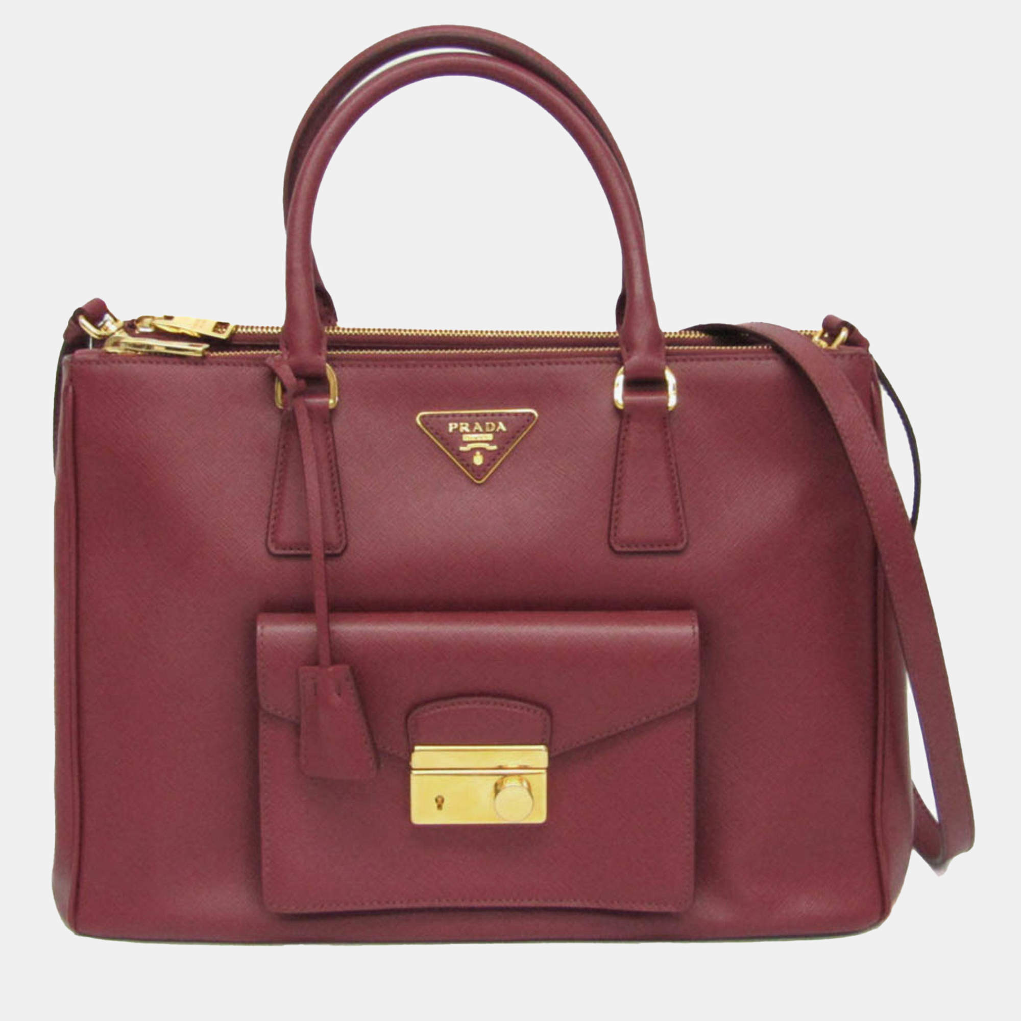 Prada Wine Saffiano Leather Shoulder Bag 