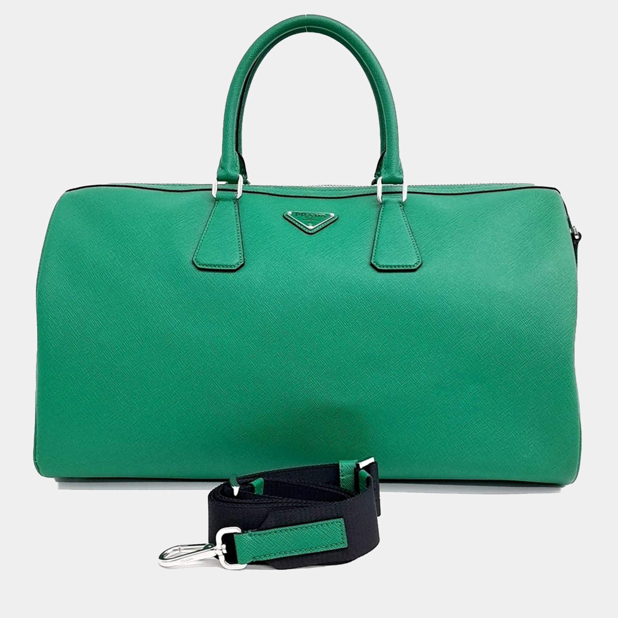 Prada Green Leather Saffiano Travel Bag