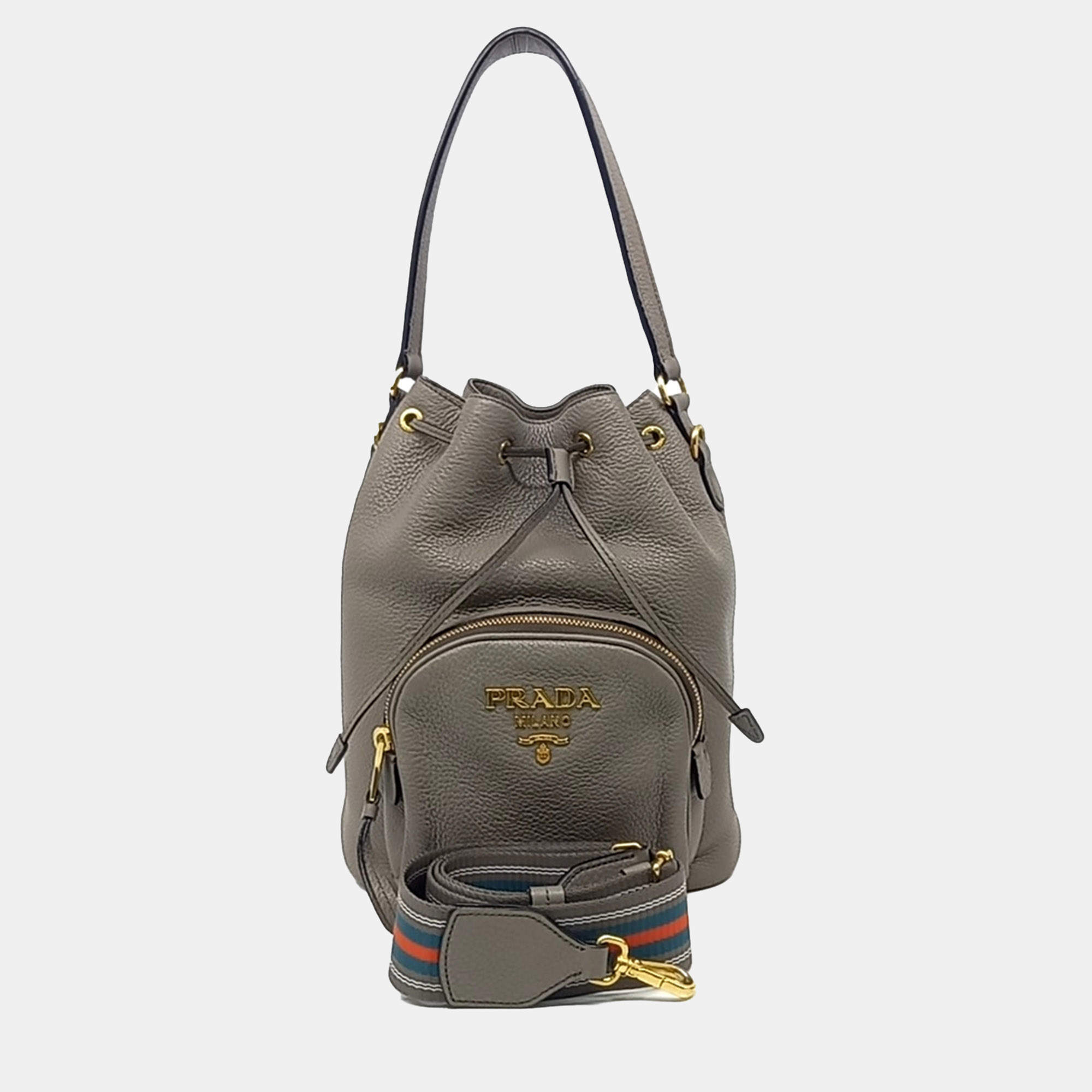 Prada Grey Leather Dino bucket bag