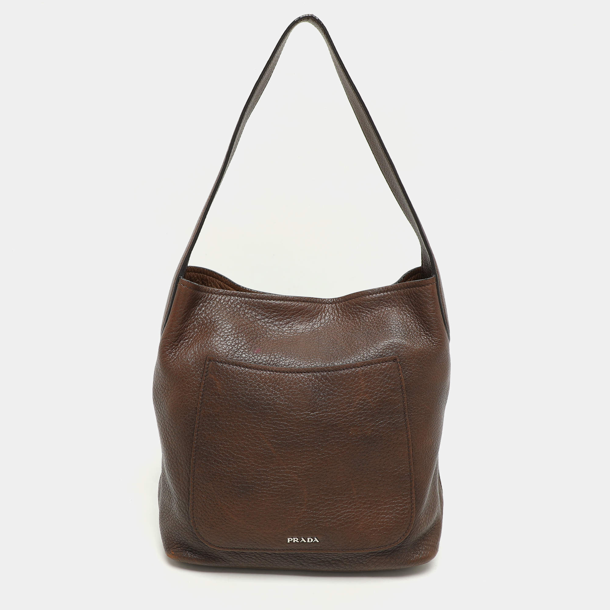 Prada Bruciato Cervo Leather Hobo