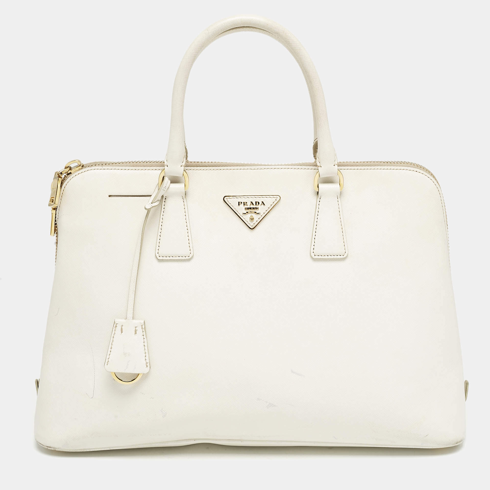 Prada White Saffiano Leather Large Promenade Satchel