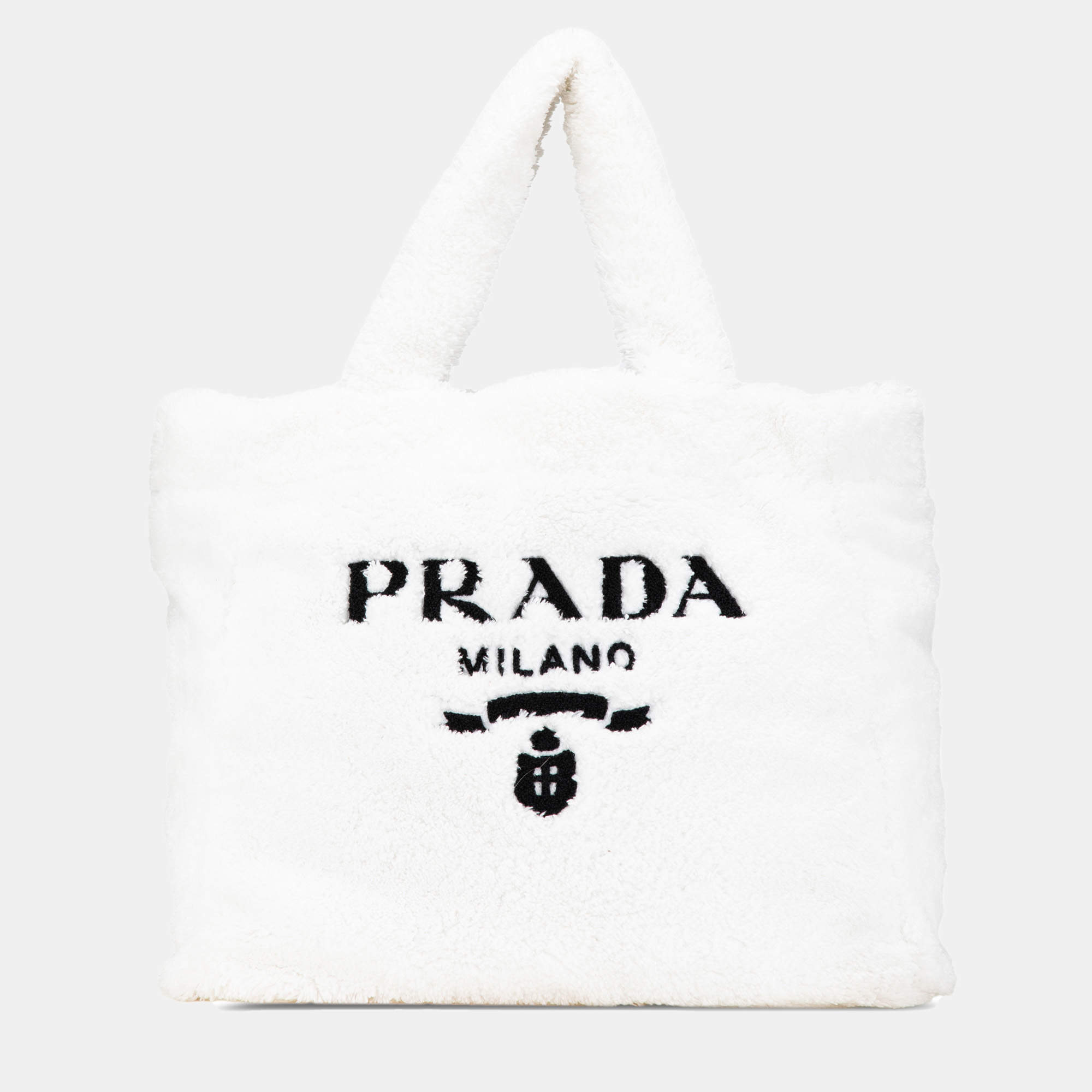 Prada White Spugna Terry Cloth Logo Tote