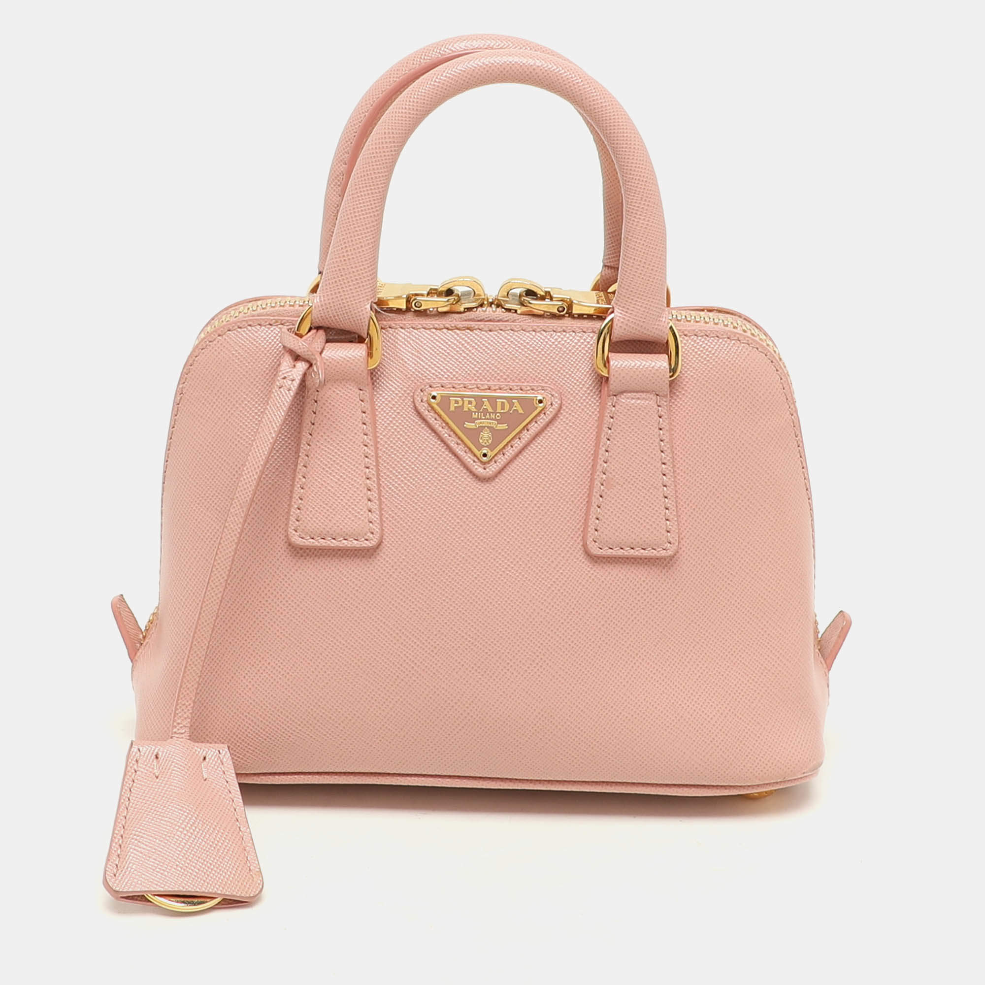 Pre Owned Prada Pink Saffiano Leather Mini Promenade Satchel